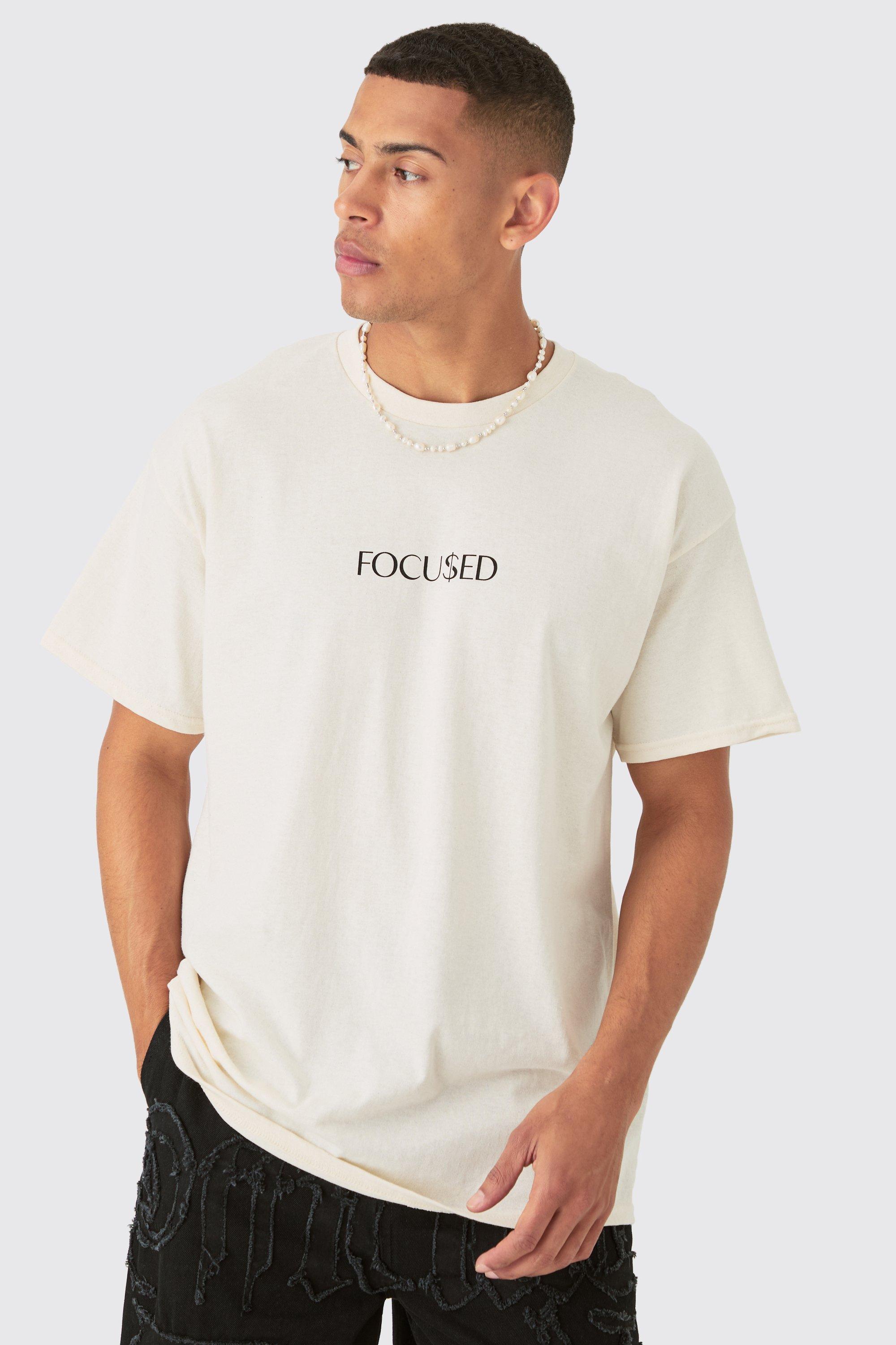 Image of Oversized Focused Slogan T-shirt, Cream