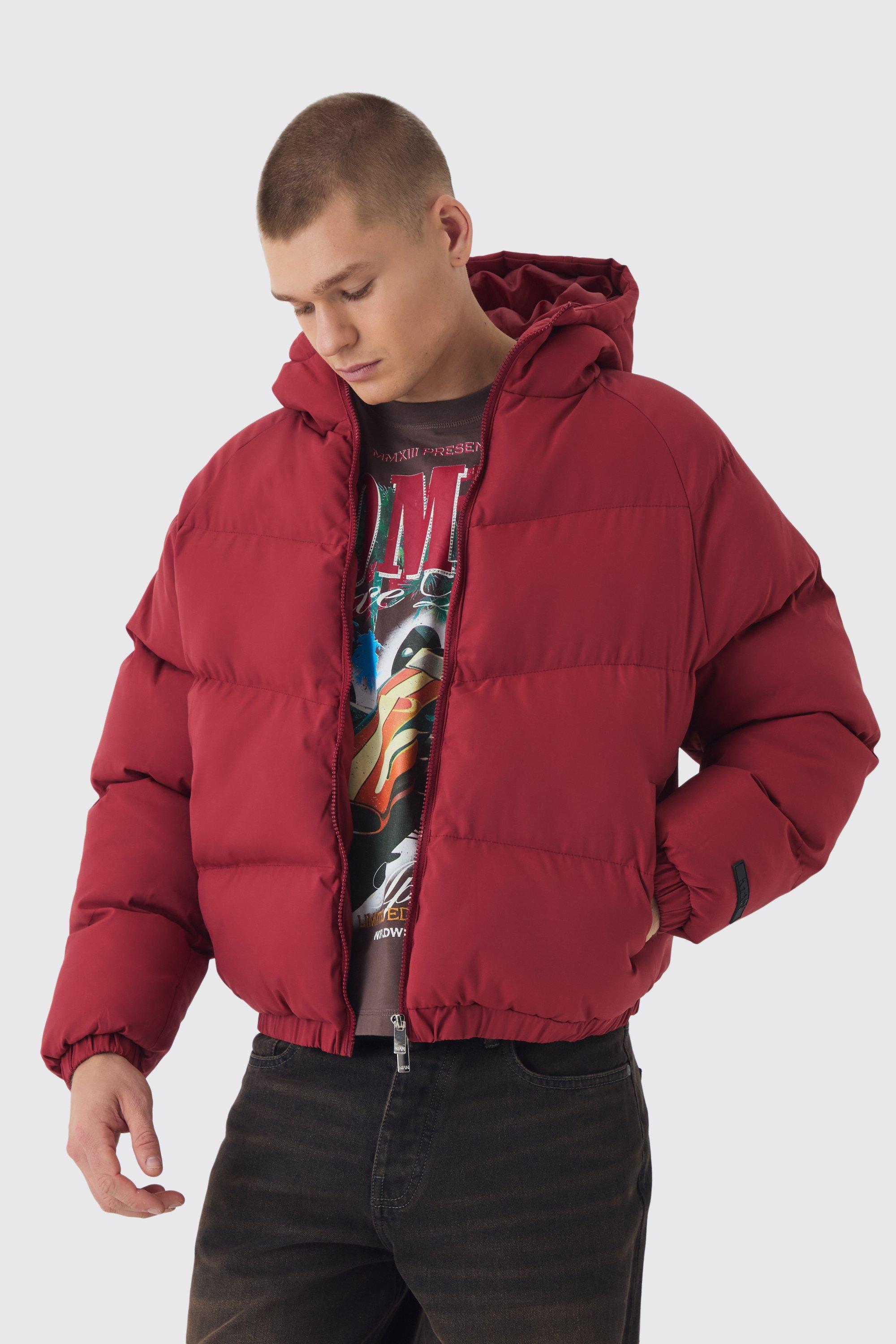 Mens Man Regular Fit Hooded Puffer Coat In Red, Red