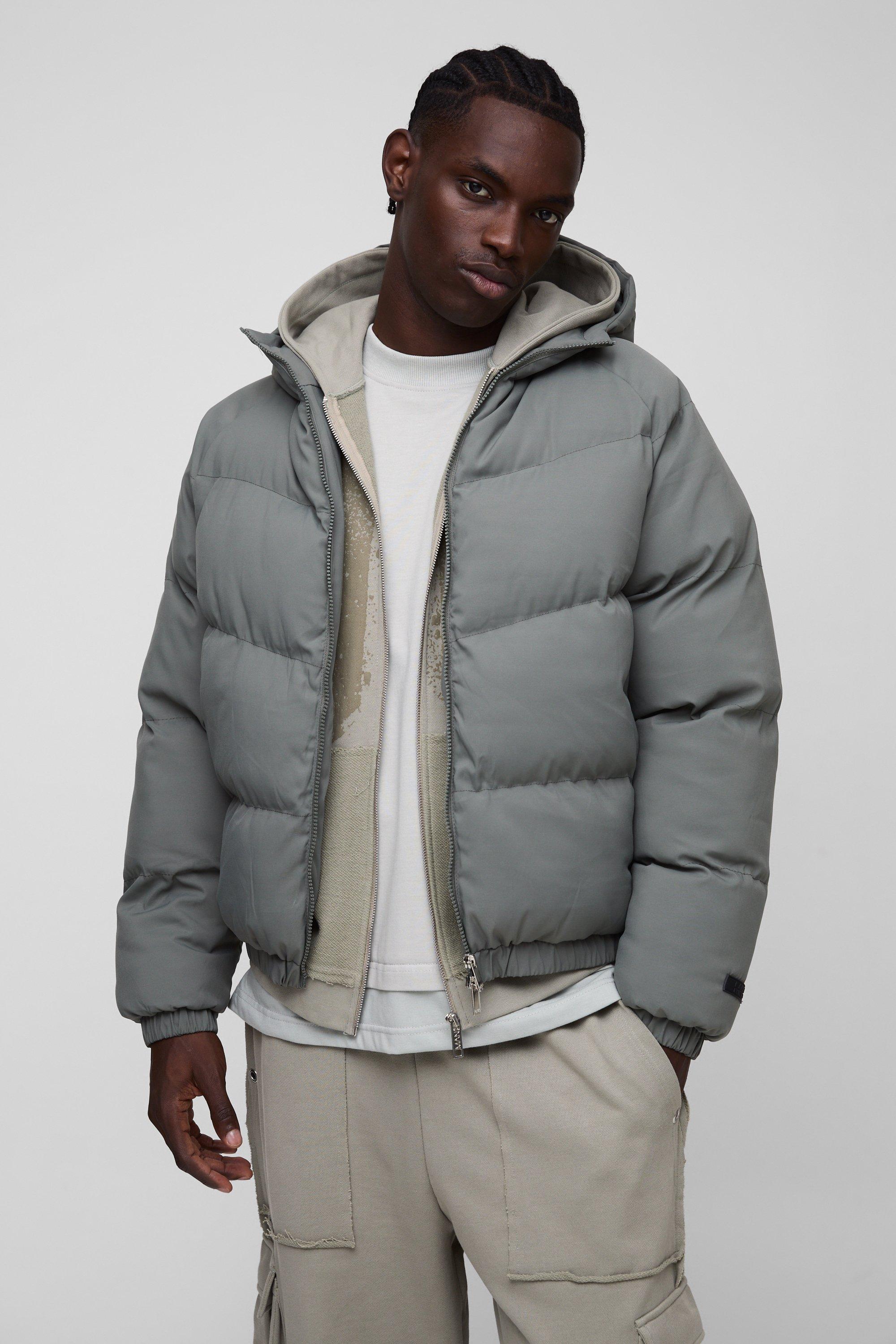 Mens Man Regular Fit Hooded Puffer Coat In Grey, Grey