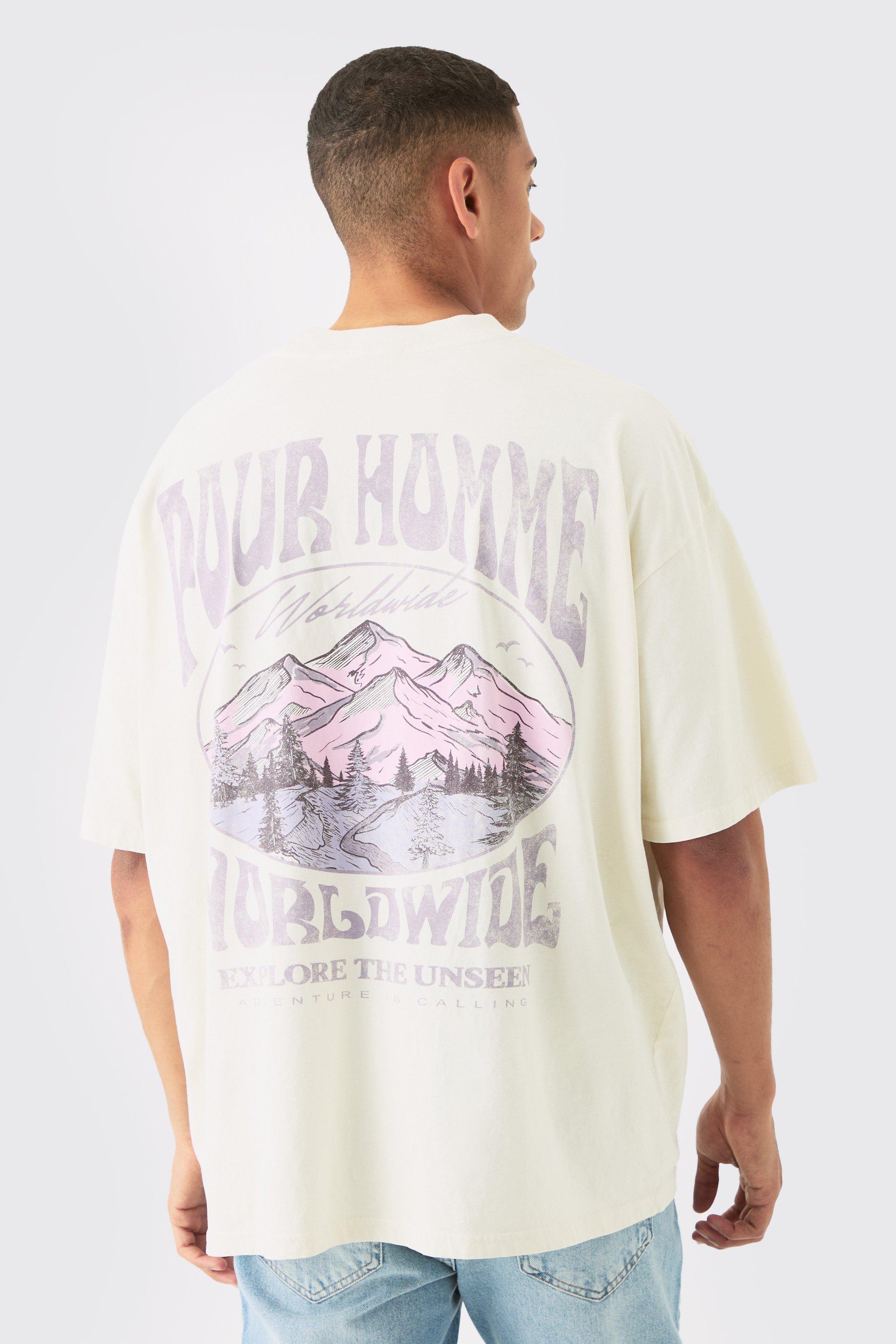 Image of Oversized Pour Homme Landscape Wash T-shirt, Cream
