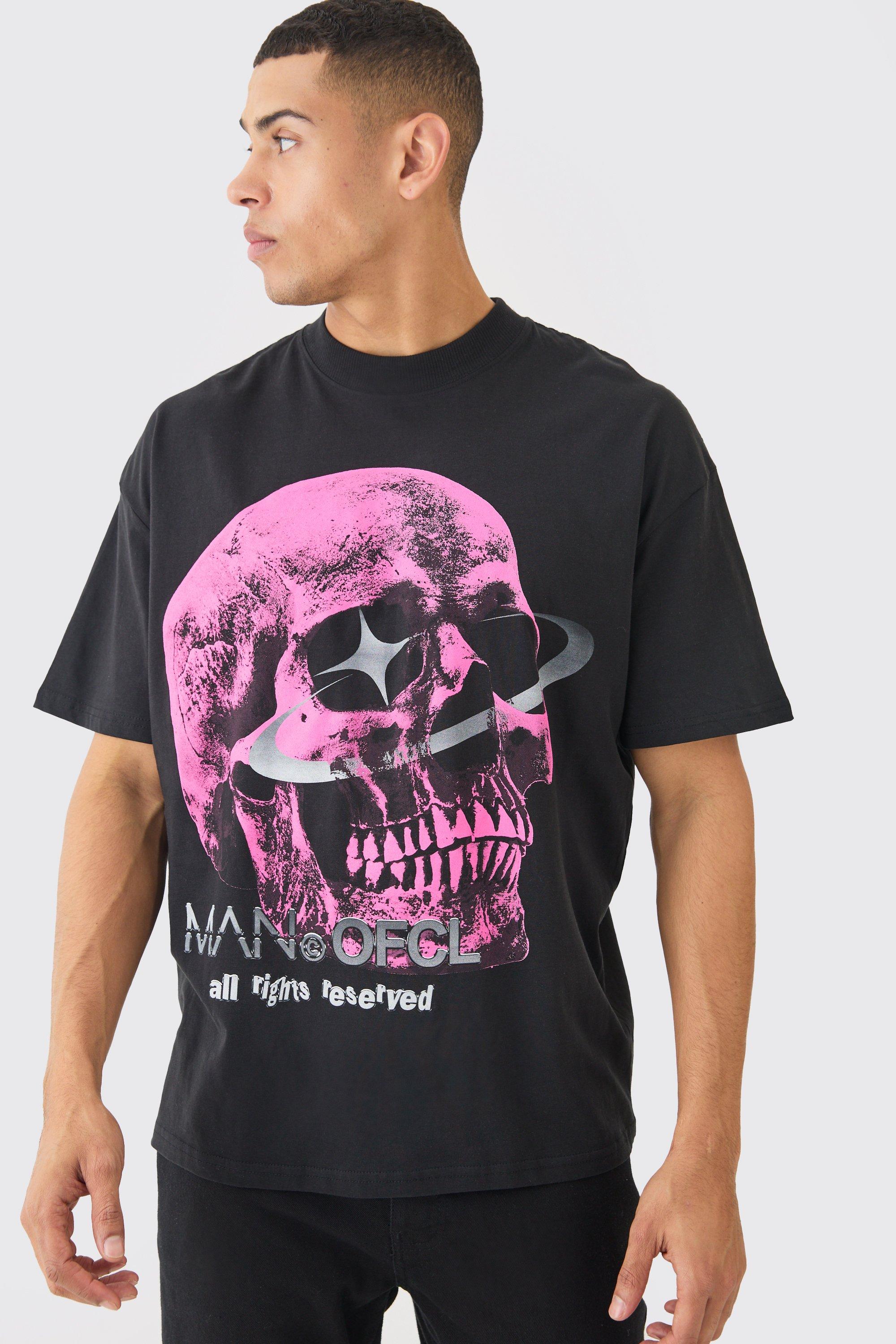 Image of Oversized Ofcl Skull Graphic T-shirt, Nero