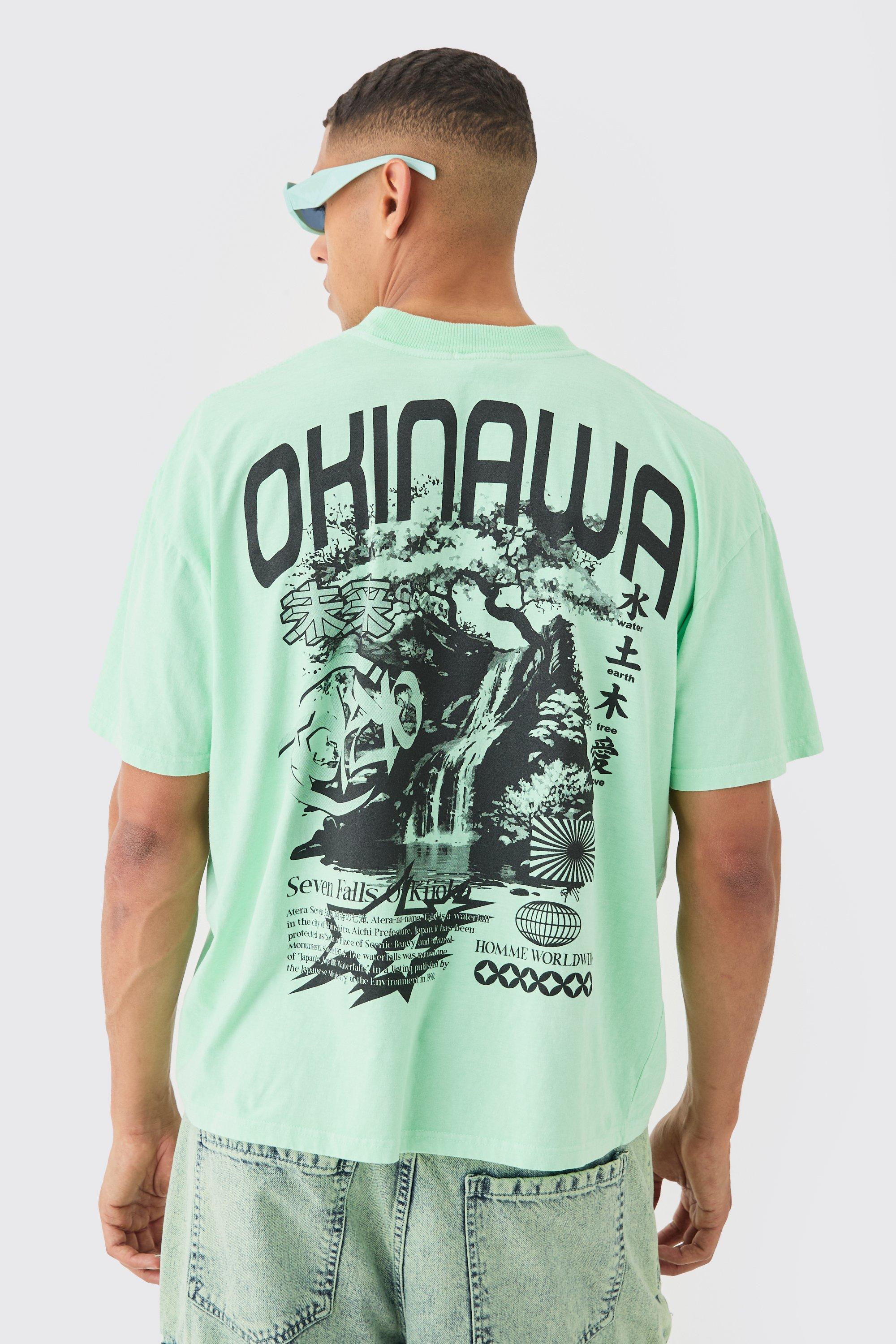 Image of Oversized Extended Neck Okinawa Wash T-shirt, Verde