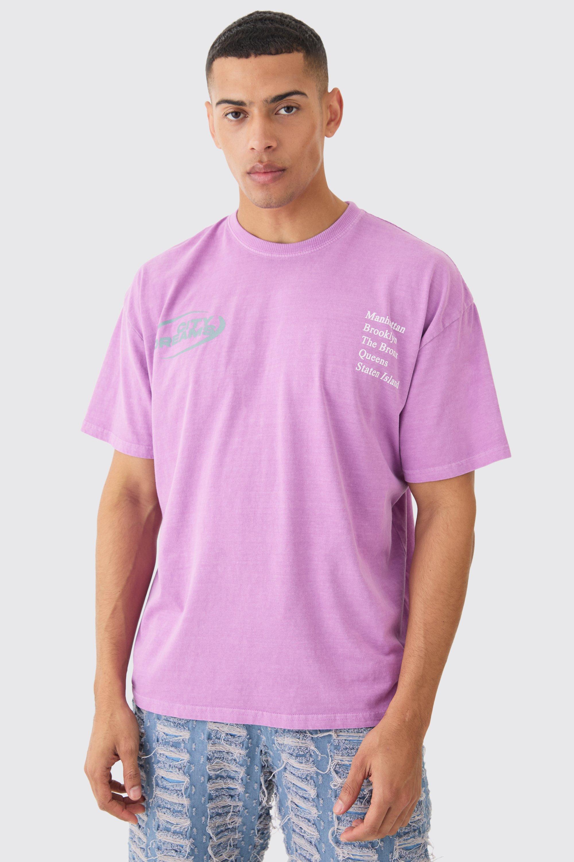 Image of Oversized City Dreams Washed T-shirt, Purple