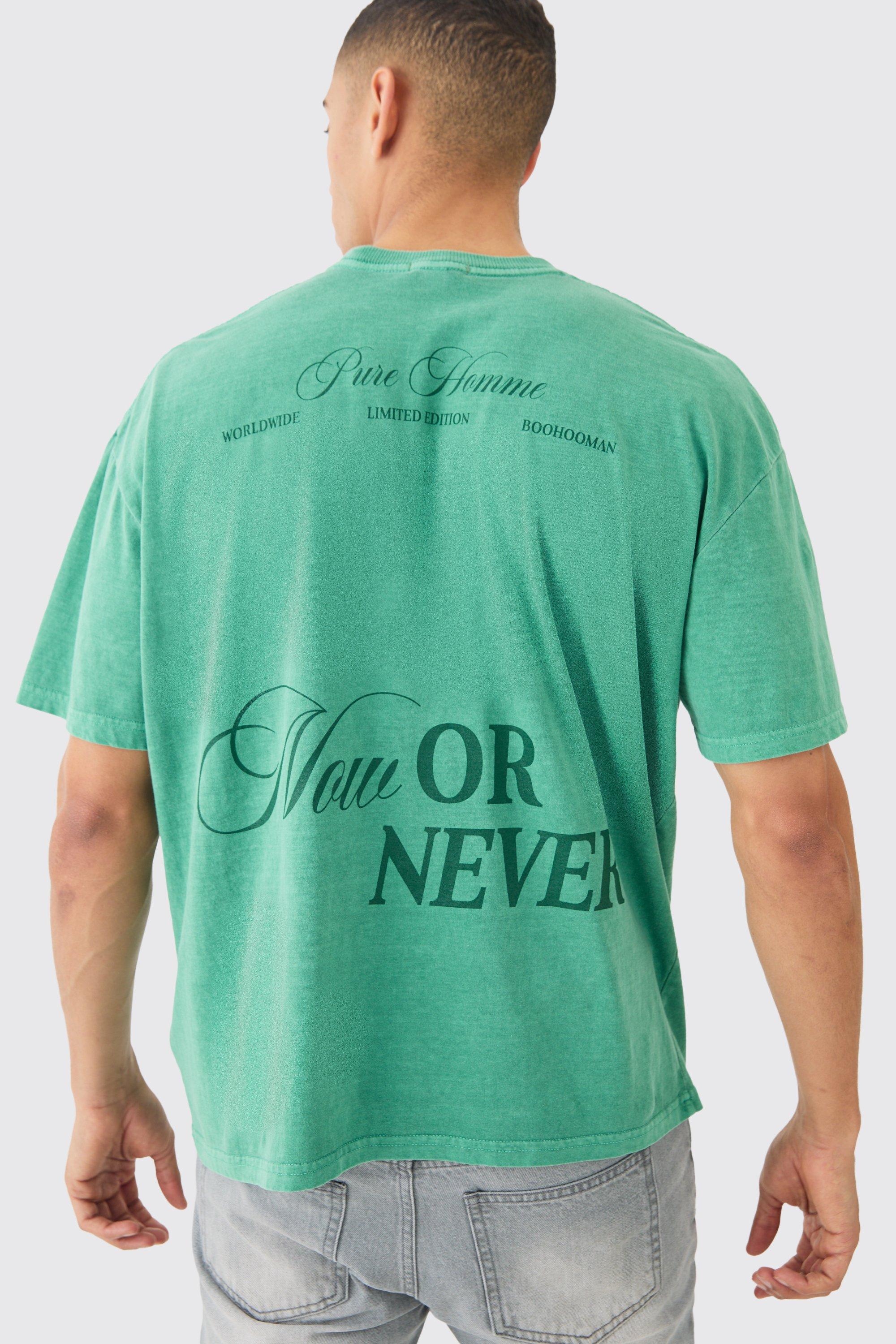 Image of Oversized Now Or Never Washed T-shirt, Verde