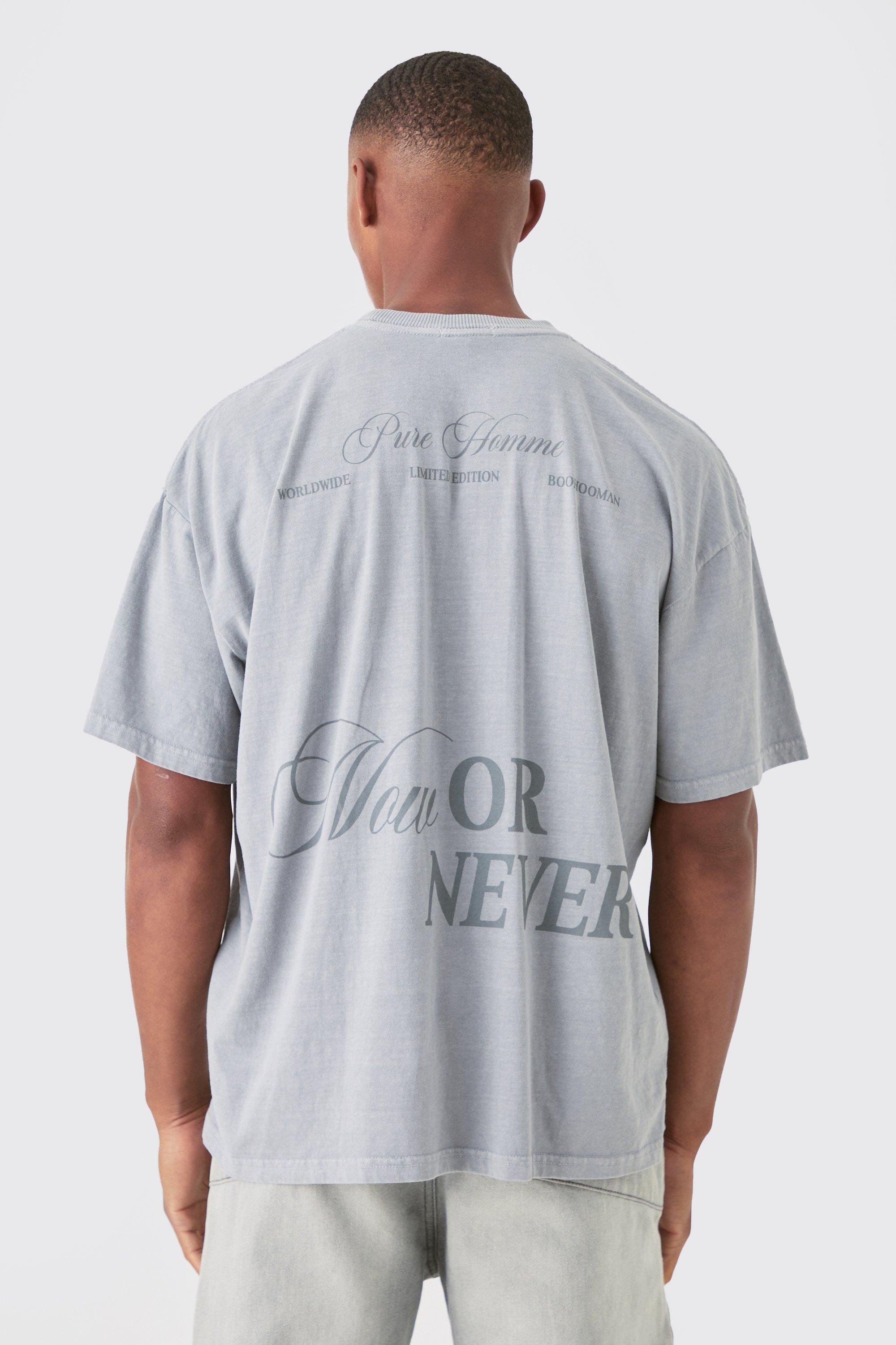 Image of Oversized Now Or Never Washed T-shirt, Grigio