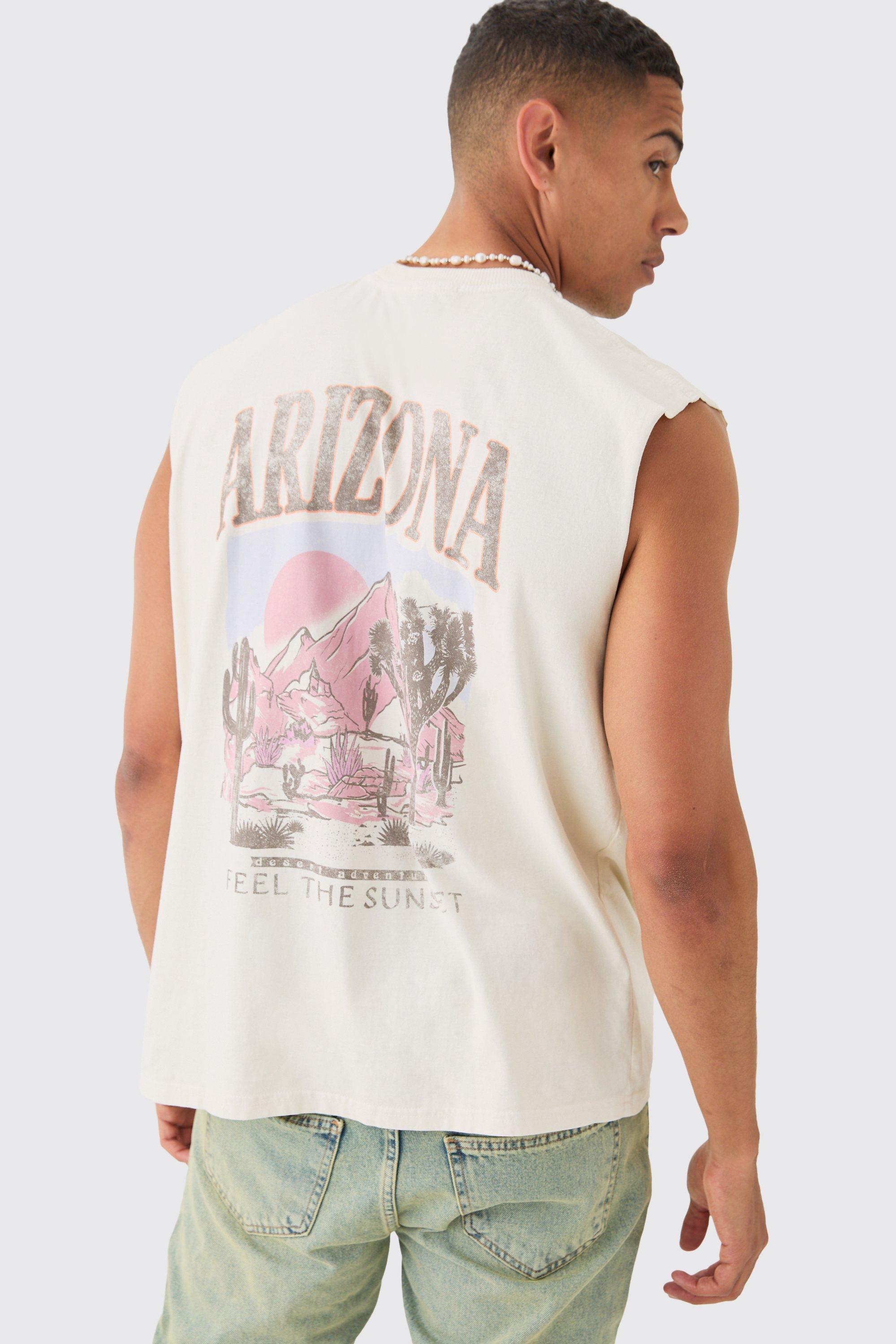 Canotta oversize slavata con stampa Arizona, Cream
