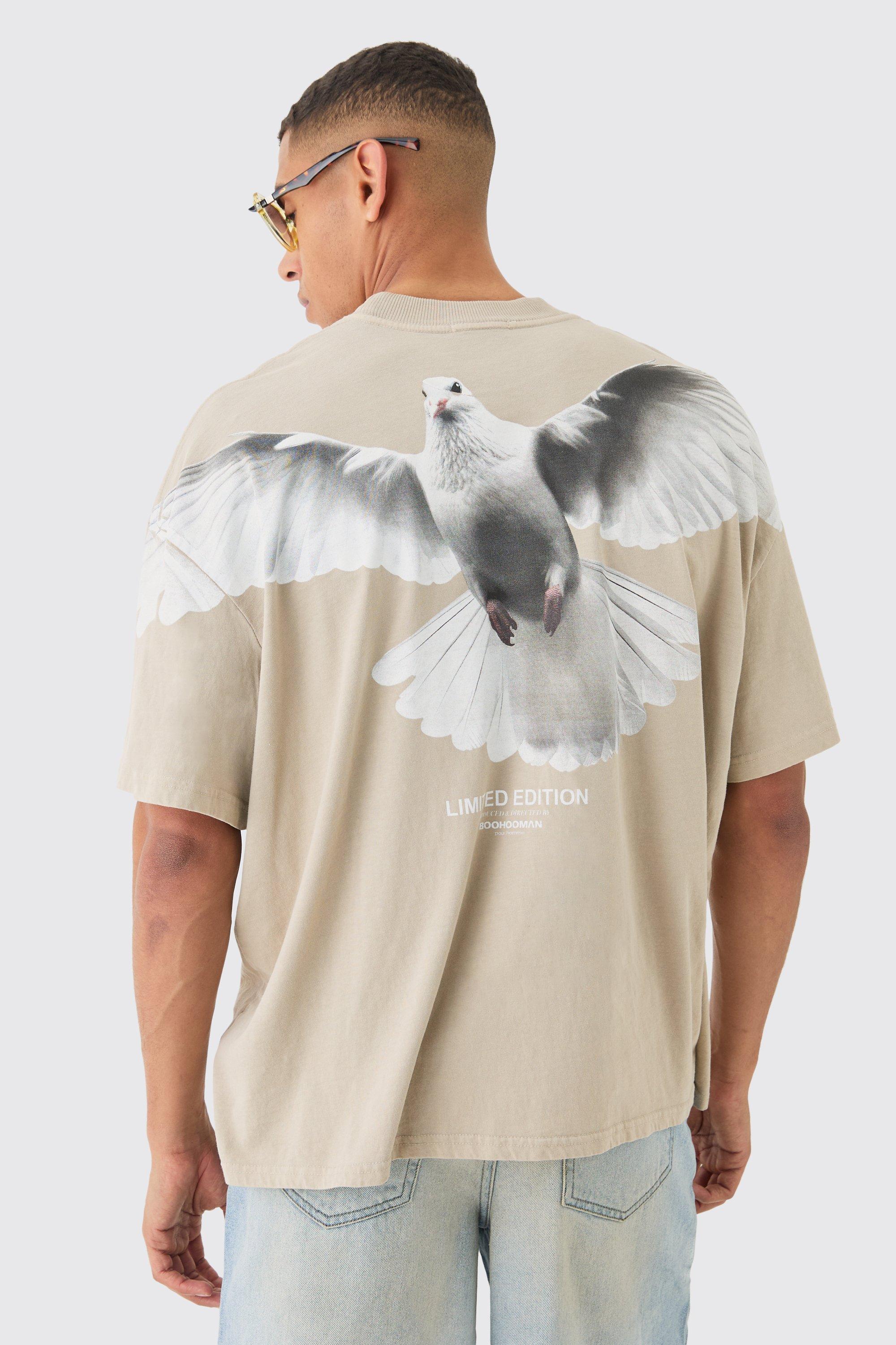 Image of Oversized Large Scae Dove Graphic T-shirt, Beige