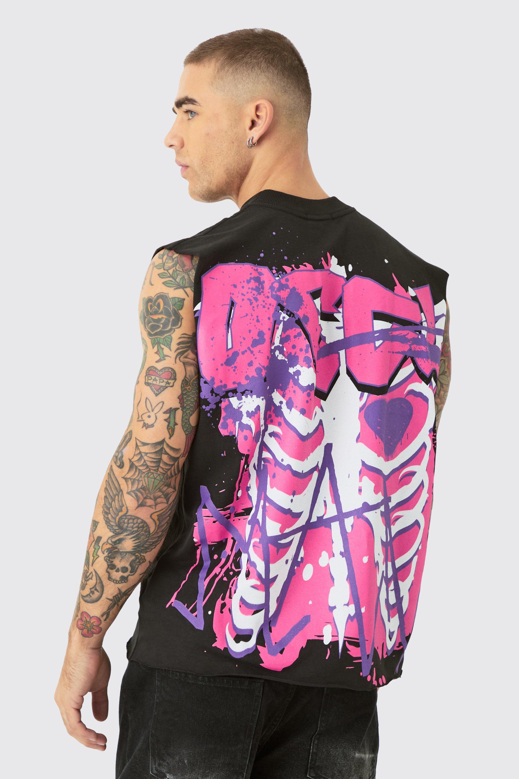 Mens Black Boxy OFCL Ribcage Print vest, Black