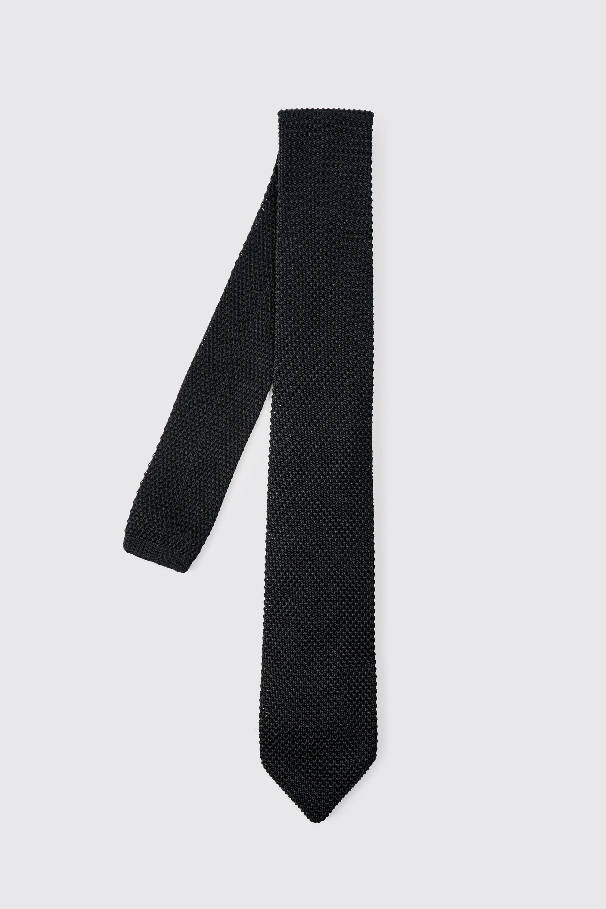 Mens Slim Knitted Texture Tie In Black, Black