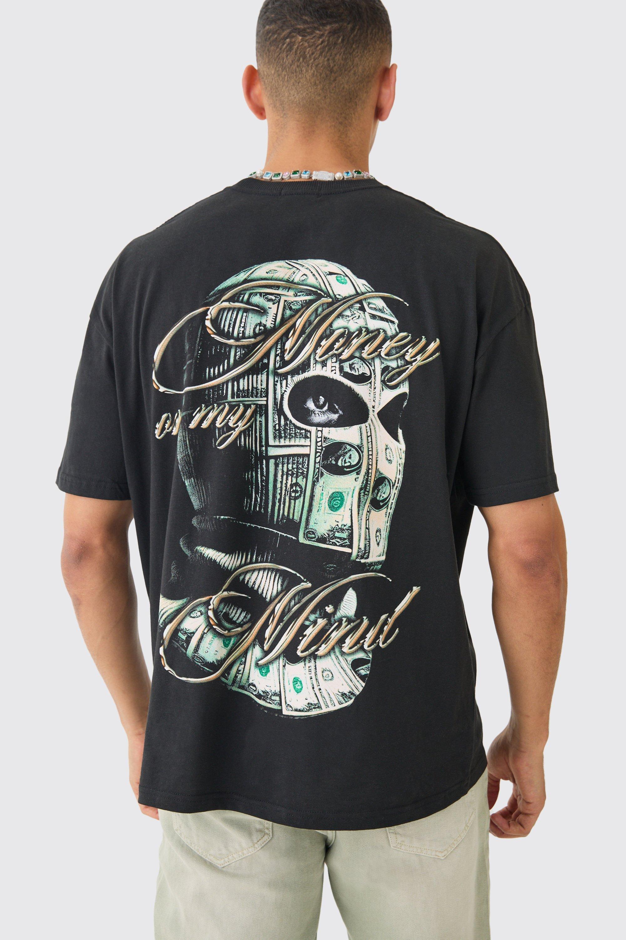 Image of Oversized Money Mask Graphic T-shirt, Nero