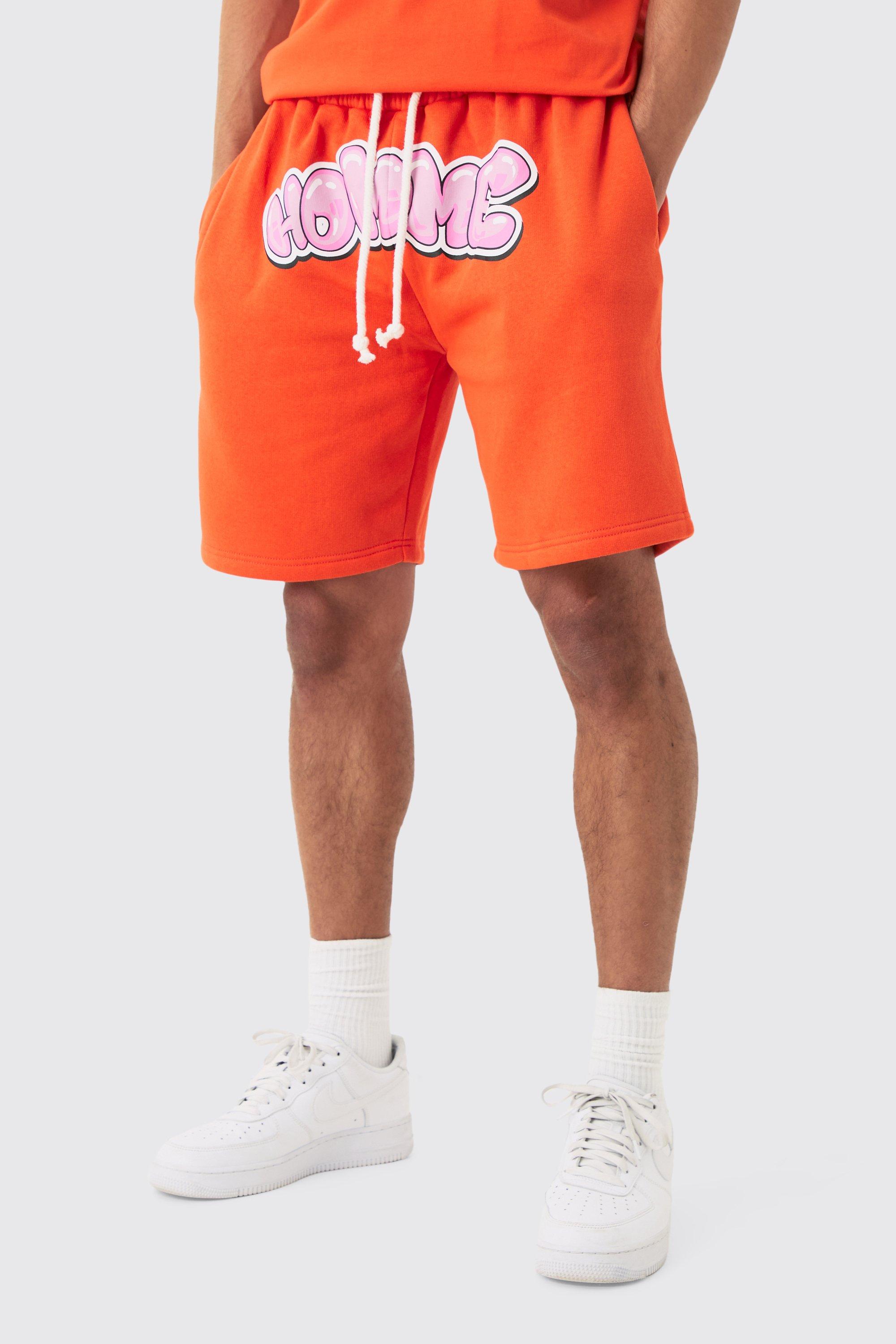 Image of Relaxed Homme Print Jersey Shorts, Rosso