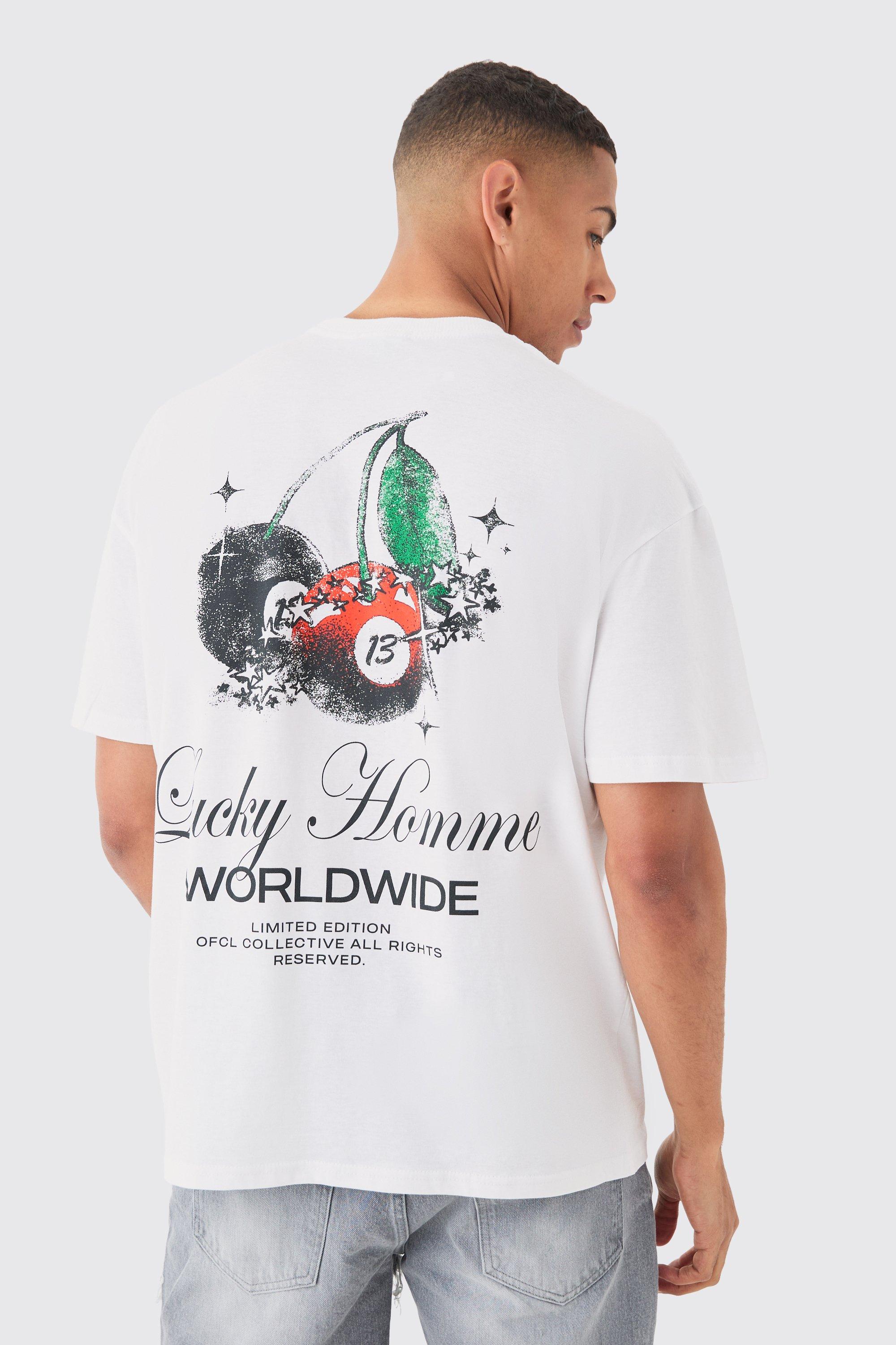 Image of Oversized Lucky Homme Print T-shirt, Bianco