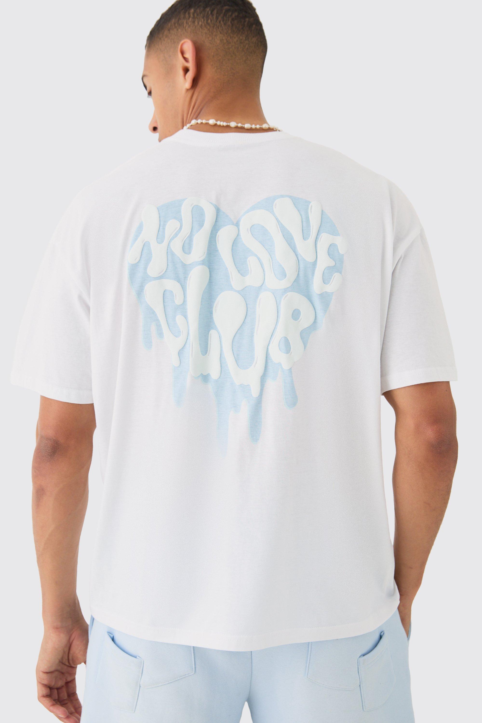 Image of Oversized No Love Club Puff Print T-shirt, Bianco
