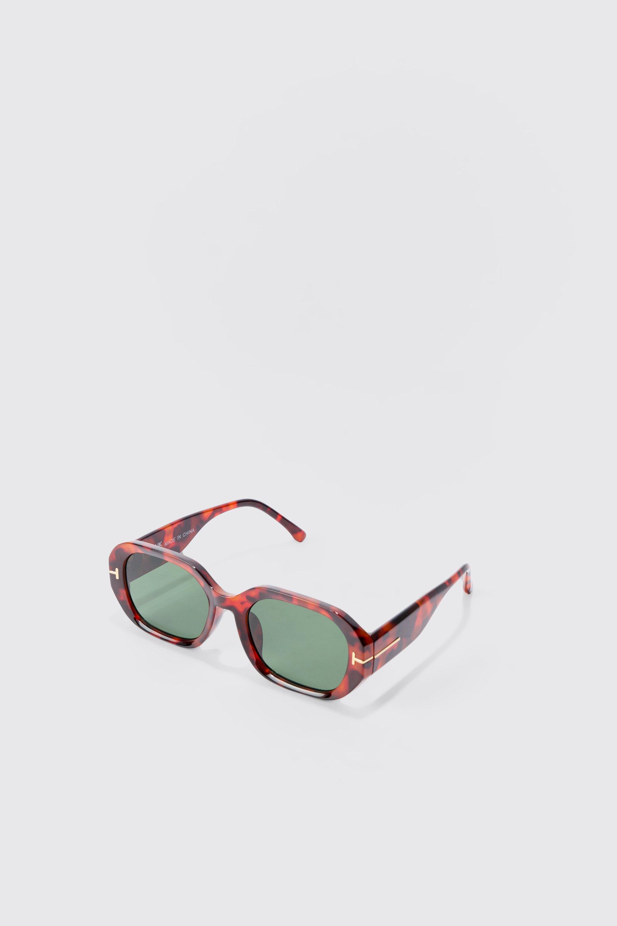 Mens Tortoise Hexagonal Sunglasses In Brown, Brown