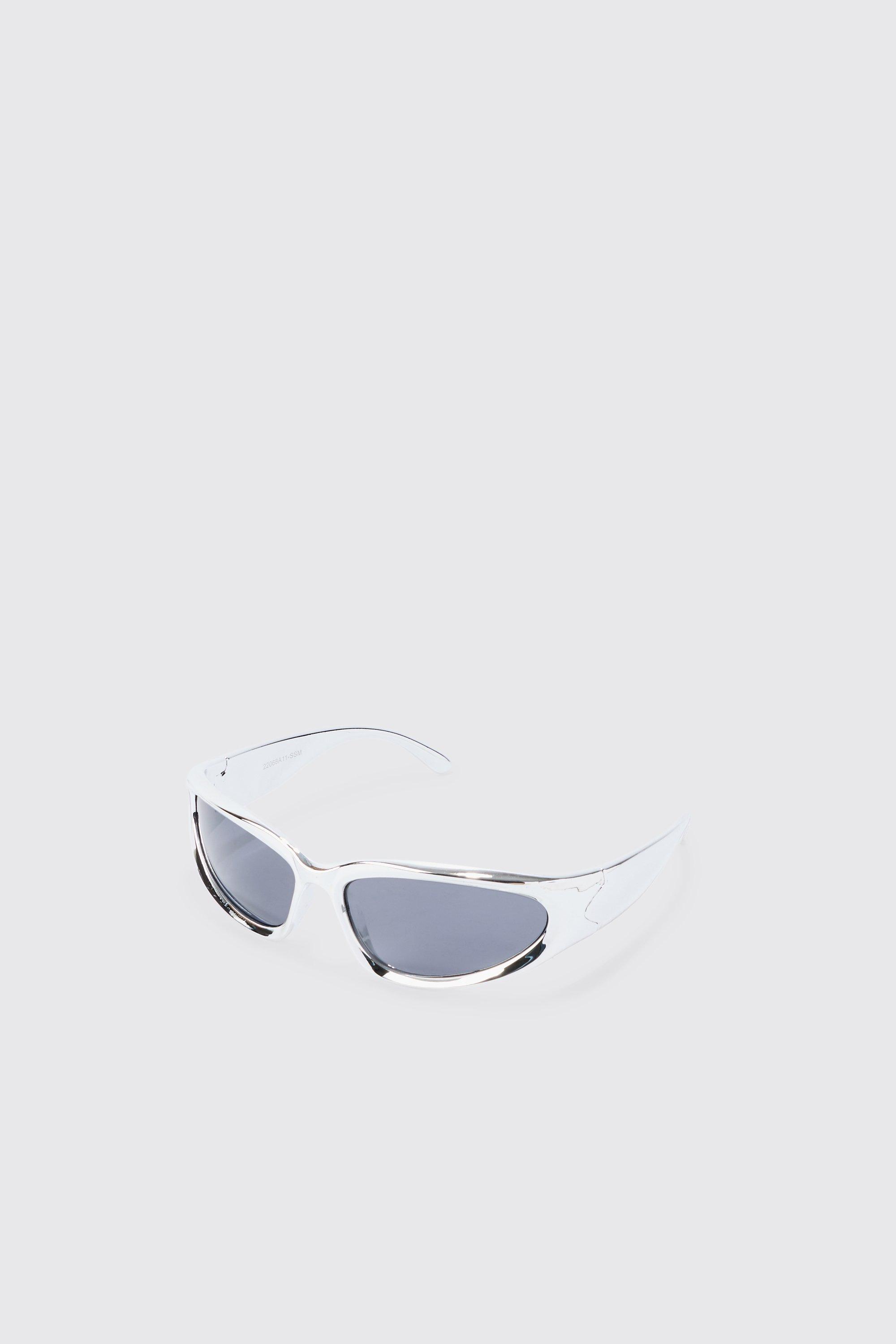 Mens Grey Metallic Frame Racer Sunglasses In Silver, Grey