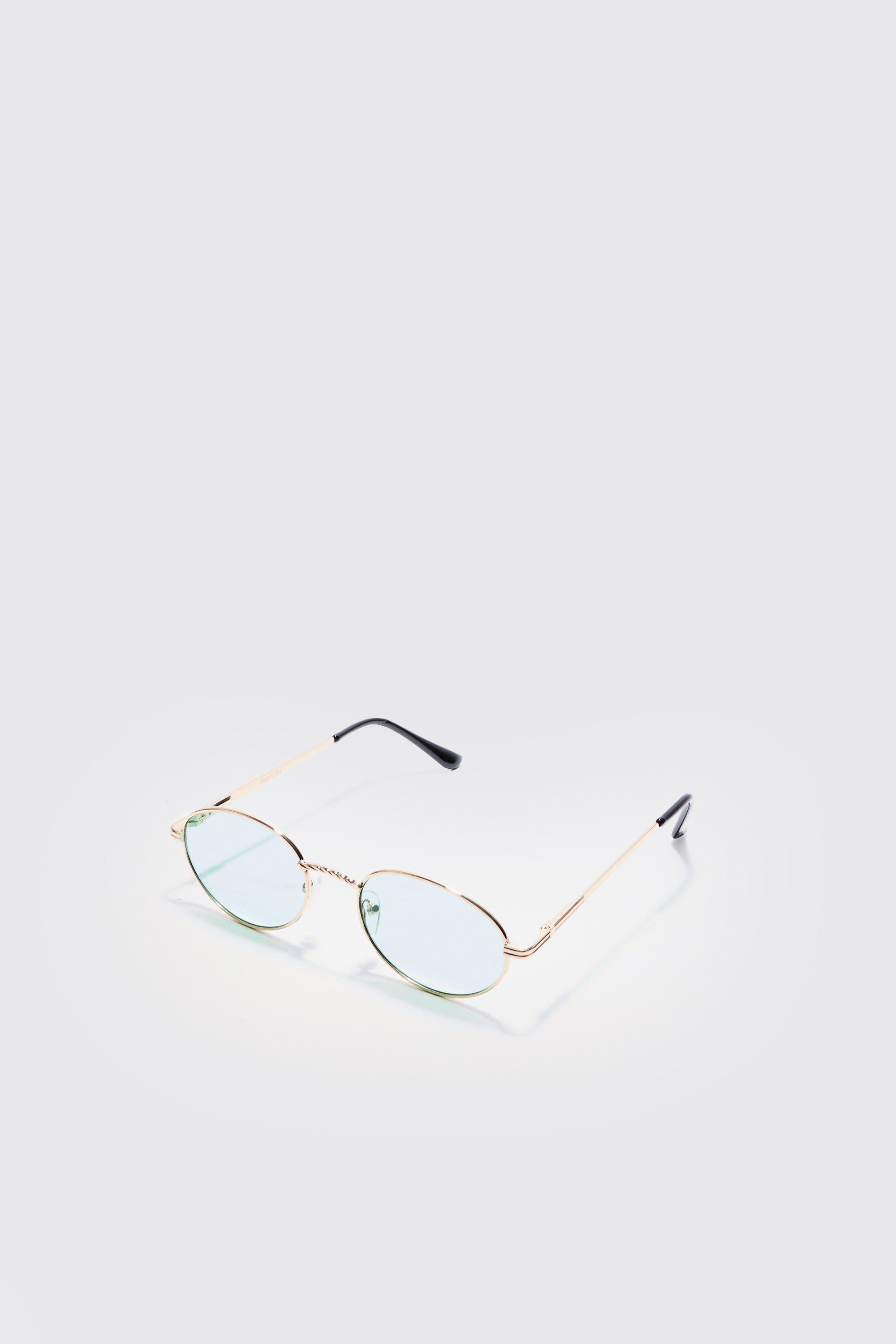 Image of Oval Metal Frame Sunglasses In Green, Verde