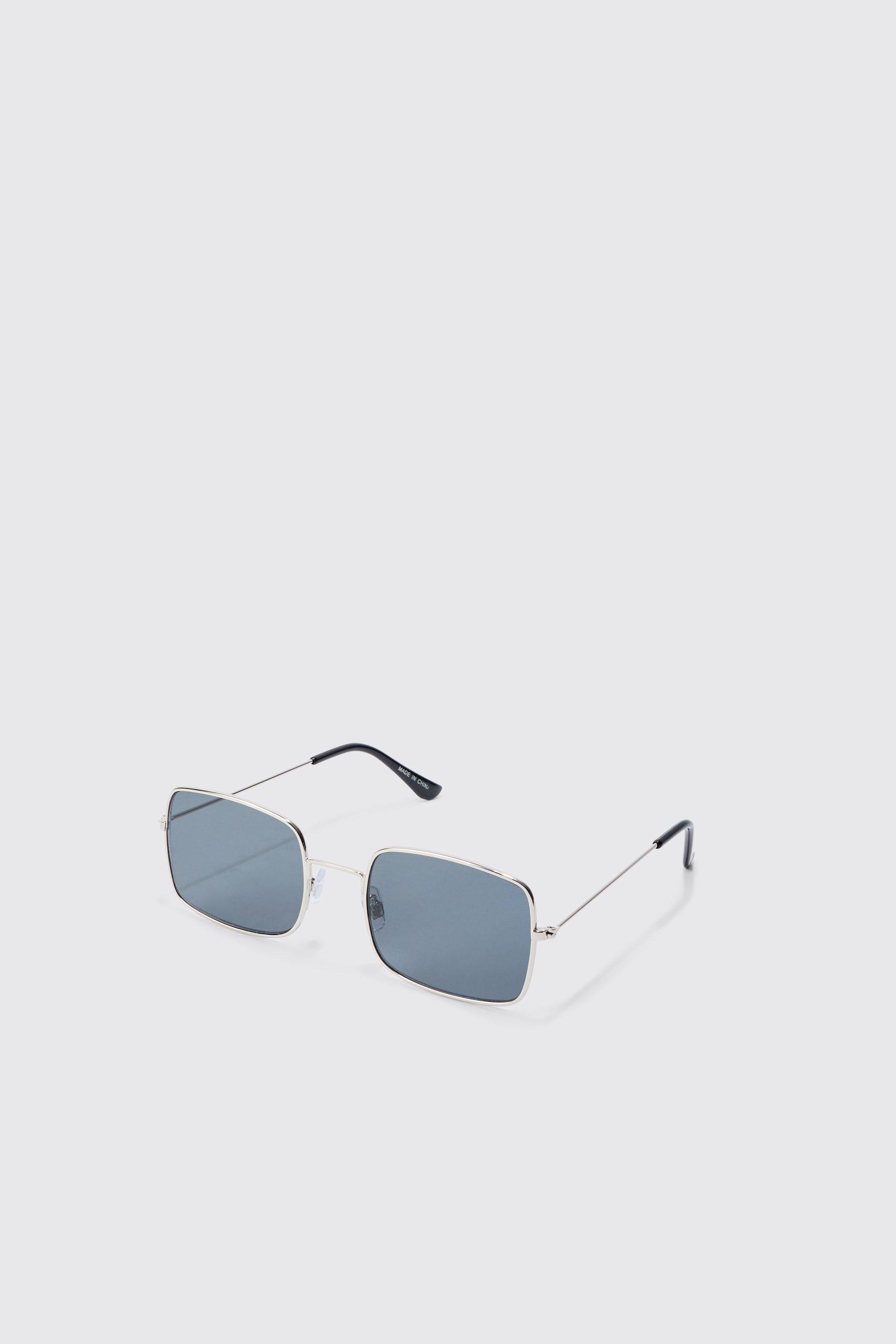 Mens Square Metal Frame Sunglasses In Black, Black