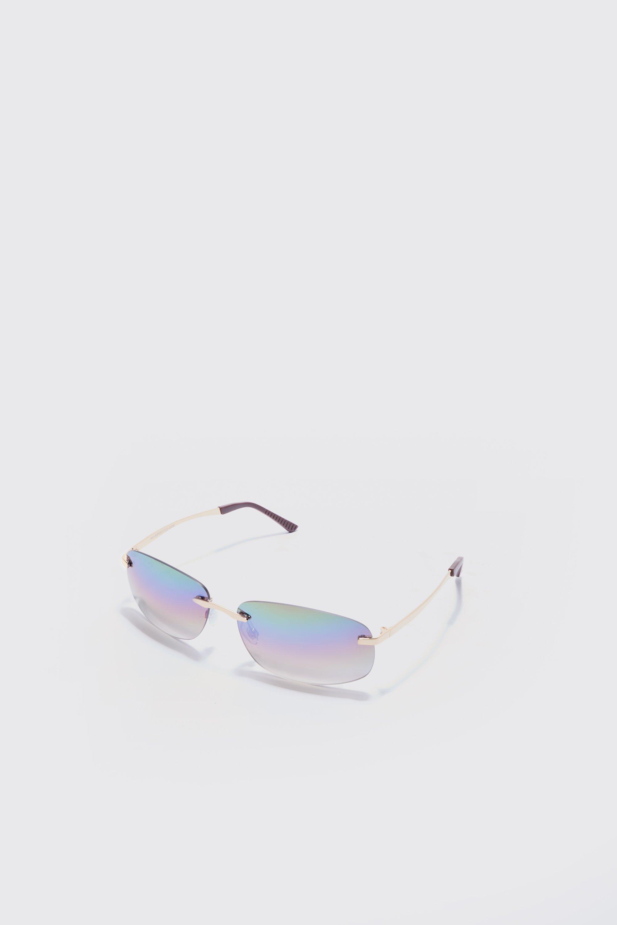 Mens Square Lens Frameless Sunglasses In Multi, Multi