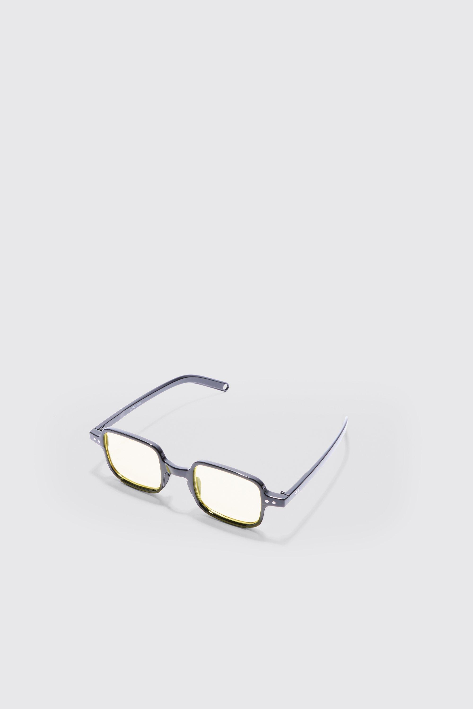 Mens Square Yellow Lens Sunglasses In Black, Black