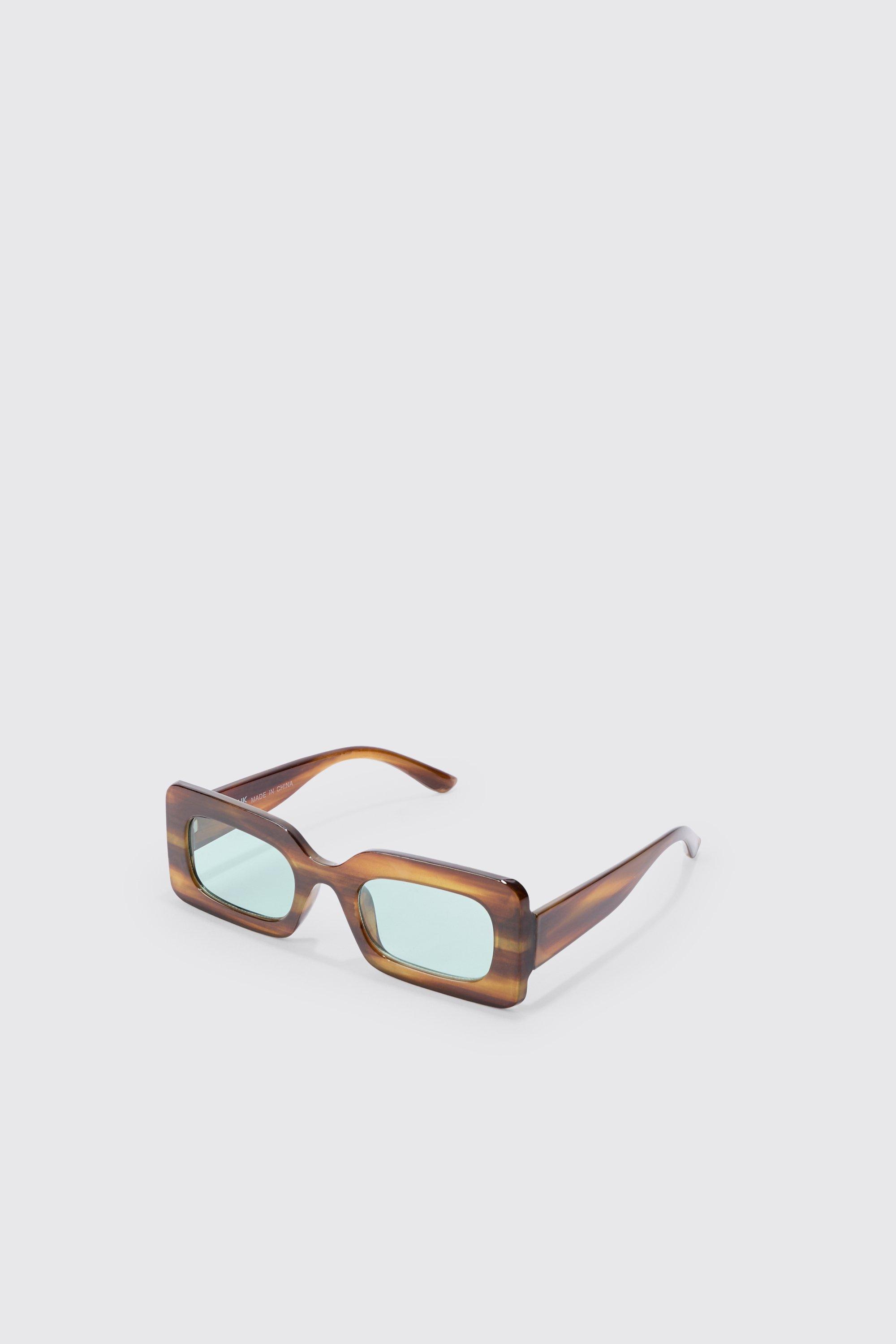 Mens Rectangular Abstract Resin Rectangular Sunglasses In Brown, Brown