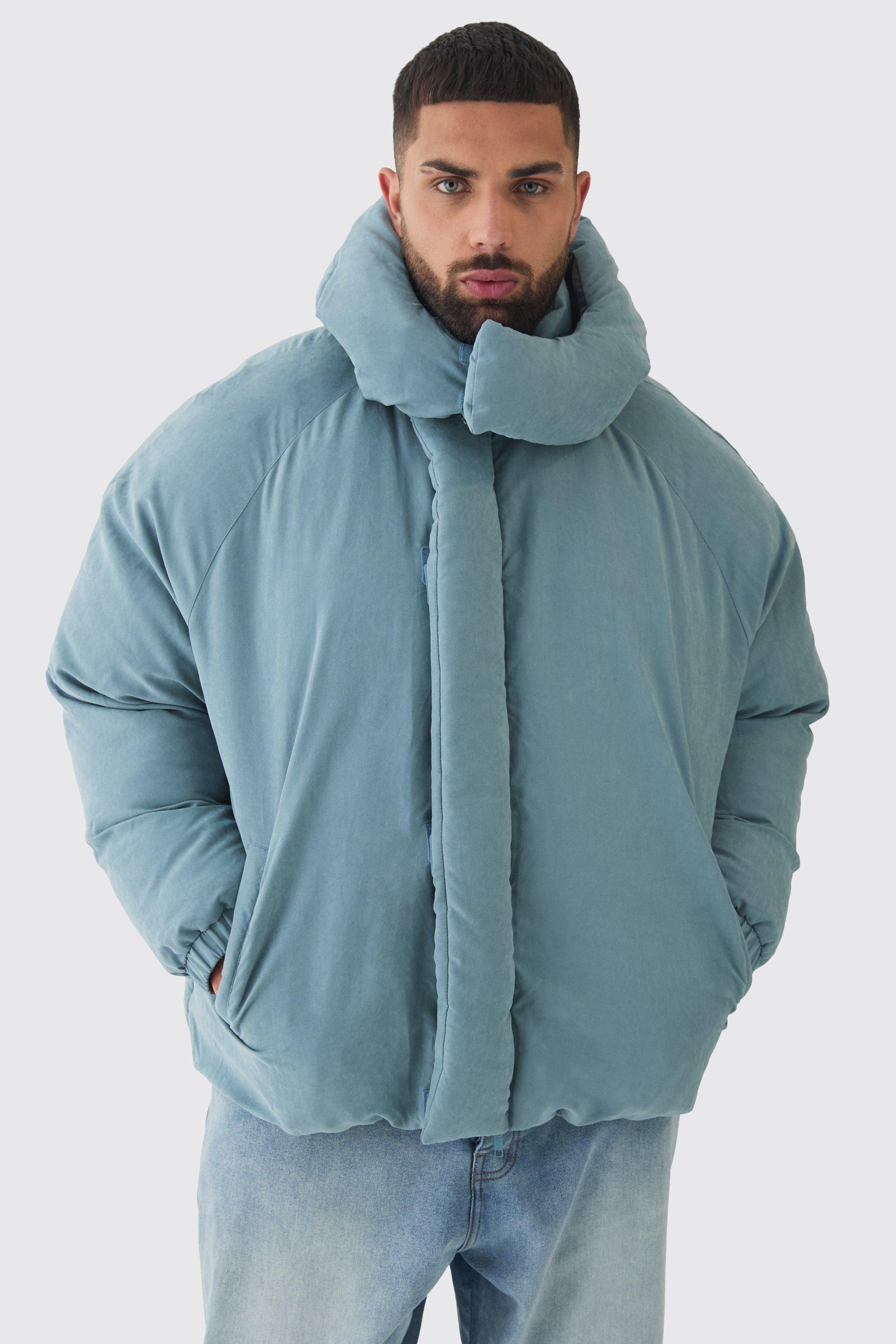 Cappotto piumino Plus Size Man super pesante imbottito con cappuccio in blu polvere, Azzurro