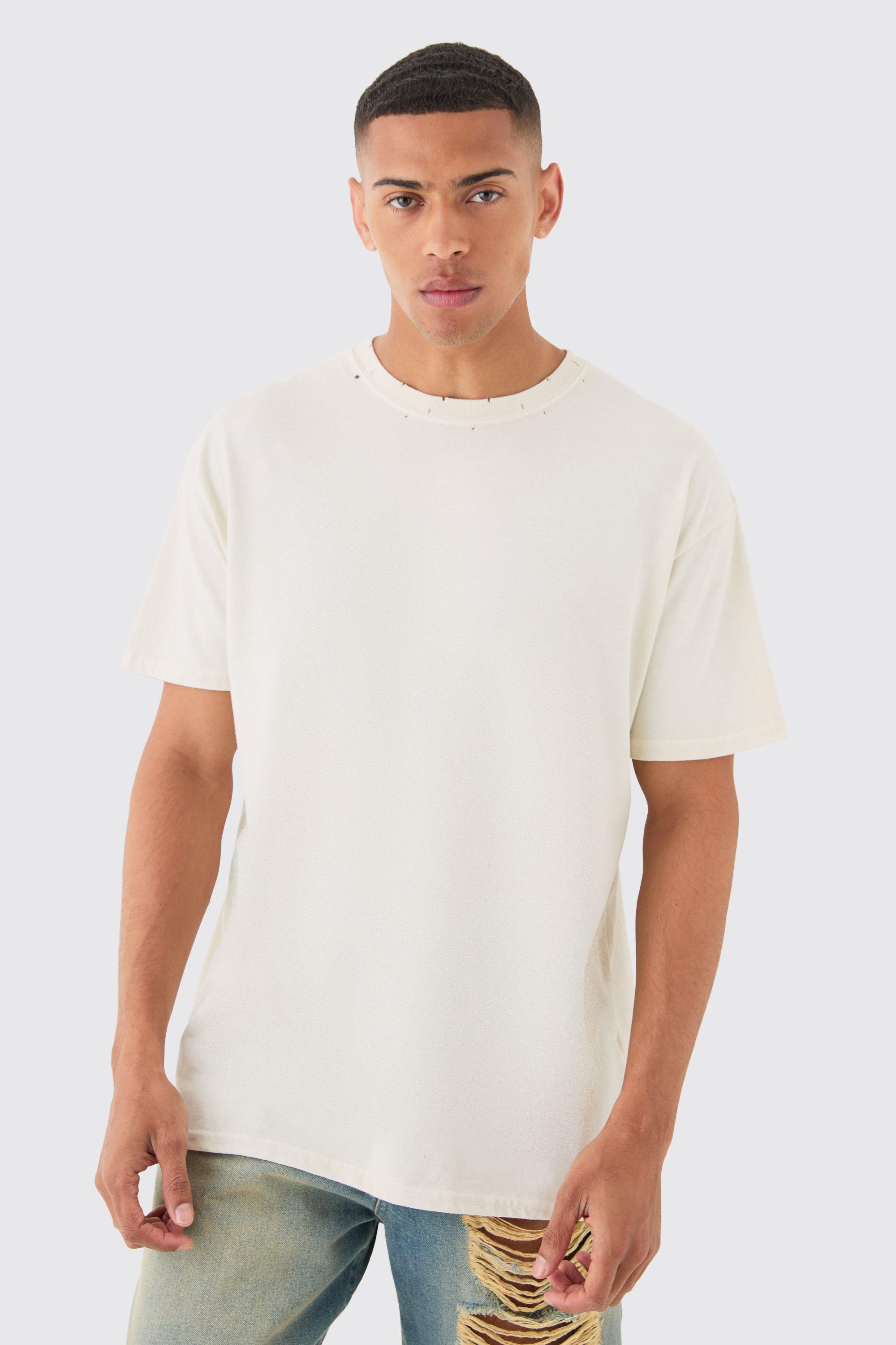 Image of Oversized Distressed Wash T-shirt, Cream