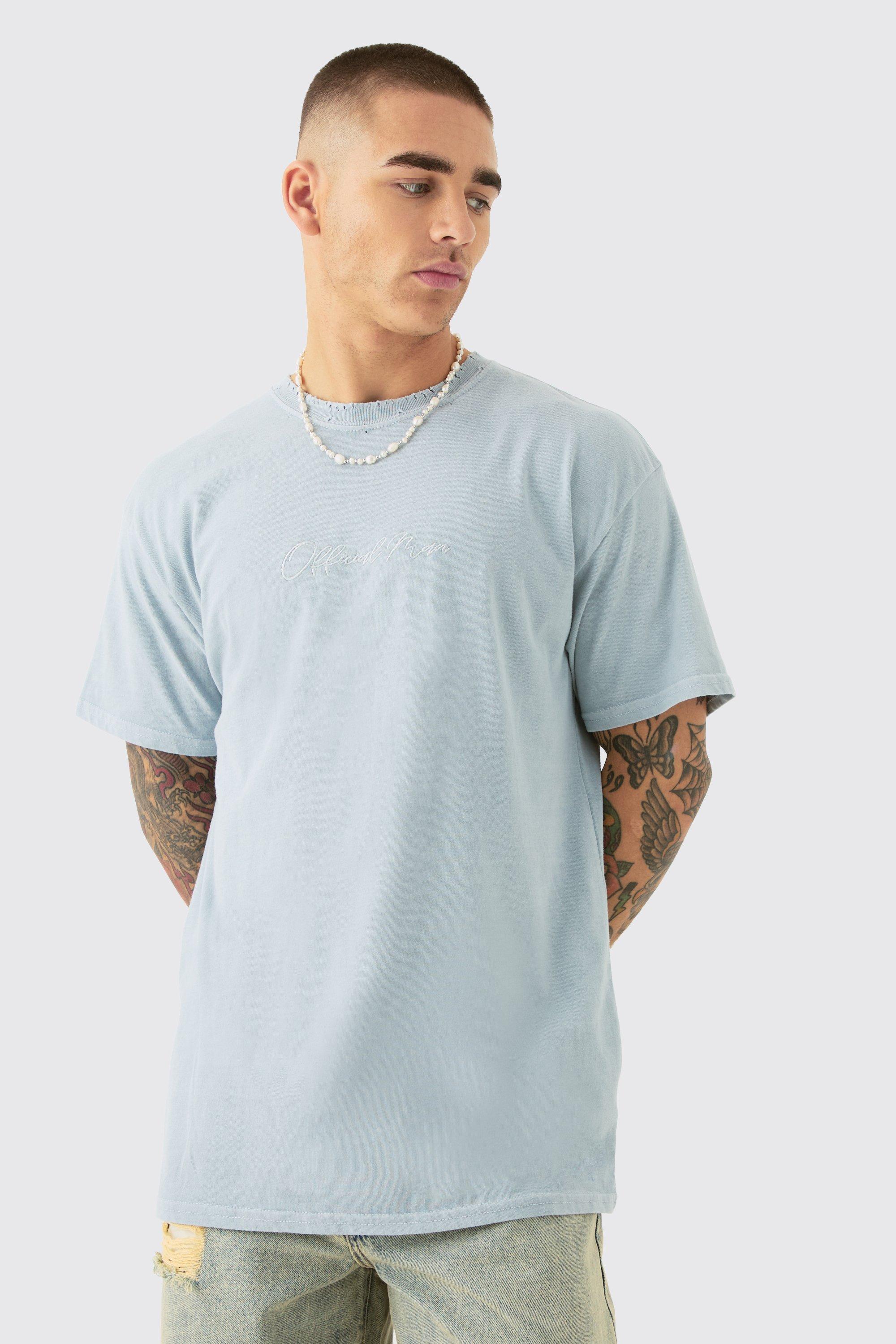 Image of Oversized Distressed Embroidered T-shirt, Grigio