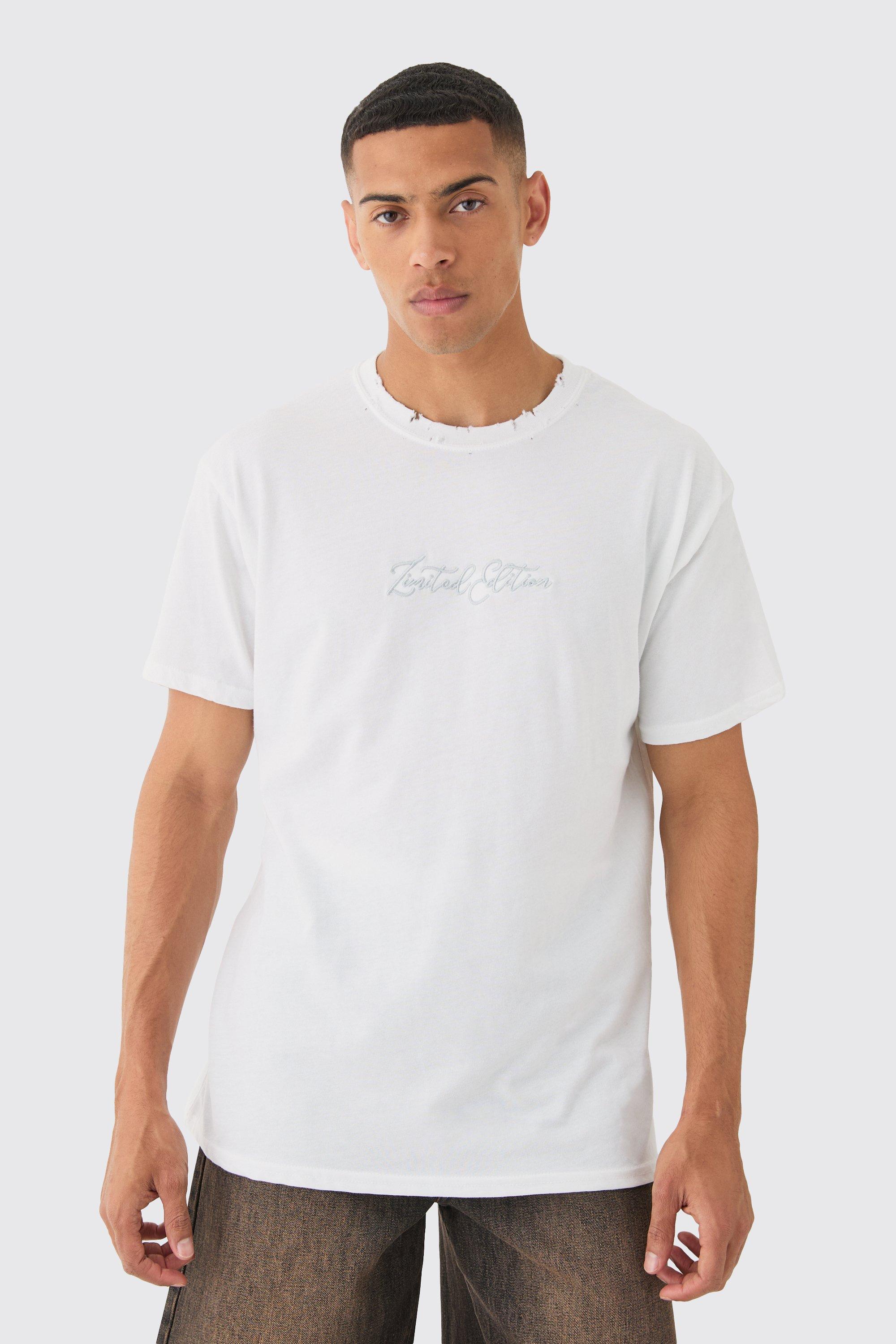 Image of Oversized Distressed Embroidered T-shirt, Bianco