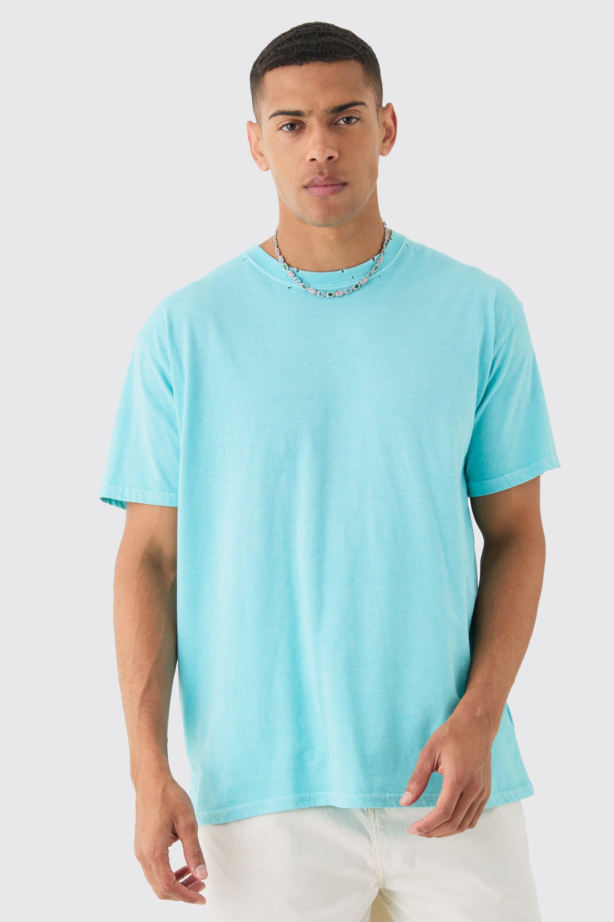 Image of Oversized Distressed Wash T-shirt, Azzurro