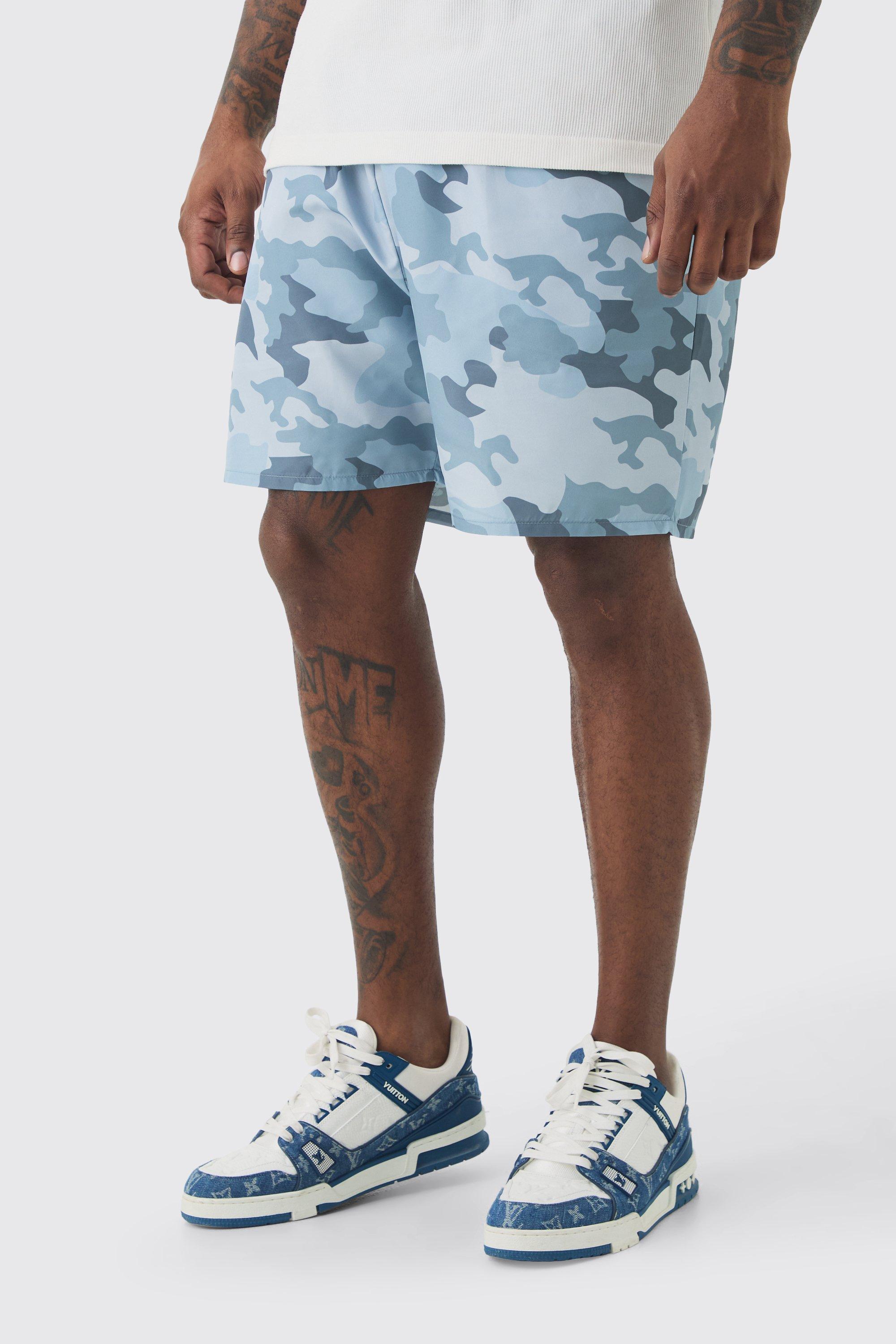 Mens Plus Grey Camo Printed Swim Shorts, Grey