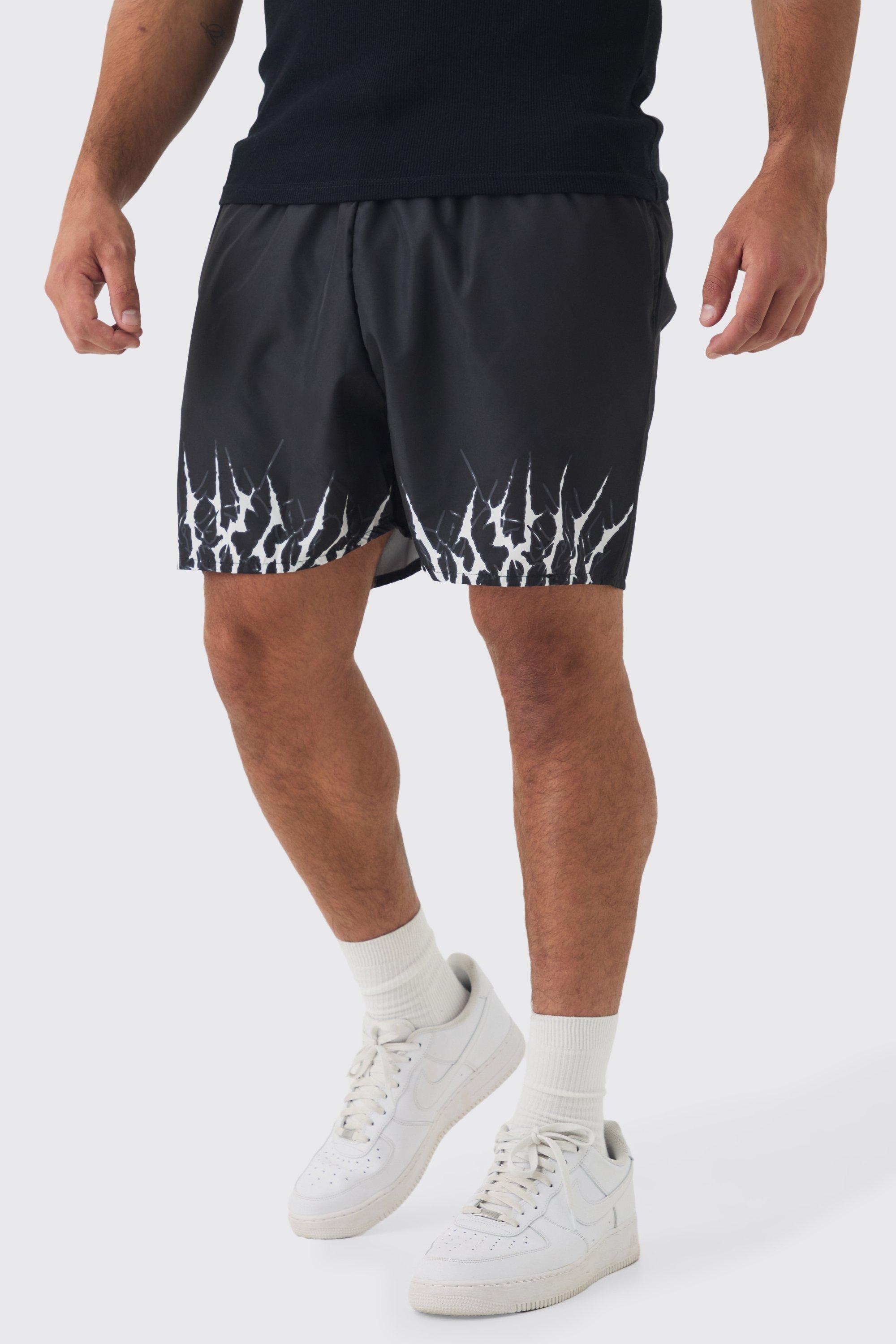 Mens Black Plus Printed Hem Swim Shorts, Black