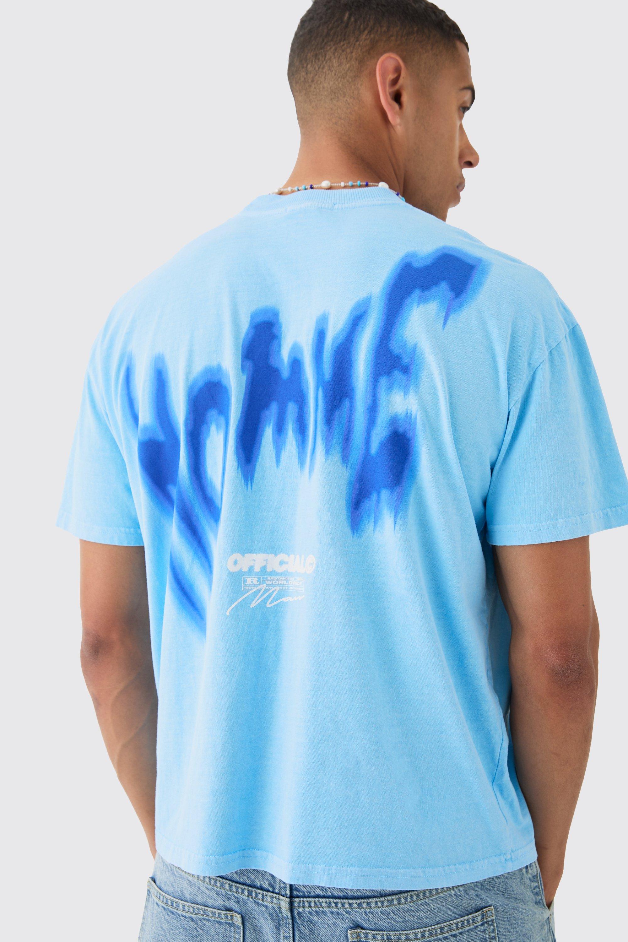 Image of Oversized Washed Graffiti Homme T-shirt, Azzurro