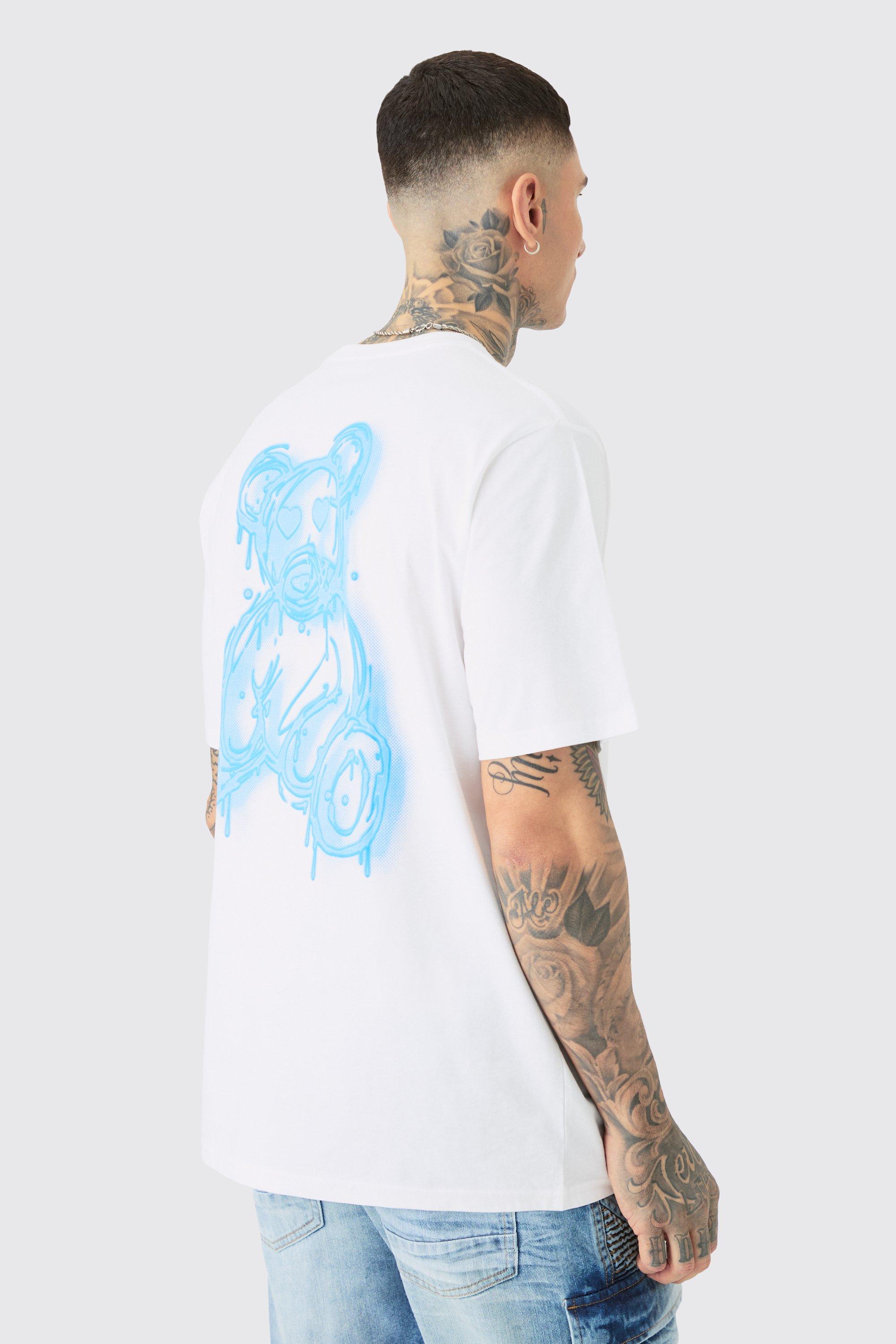 Image of Tall Drippy Teddy Back Graphic T-shirt In White, Bianco