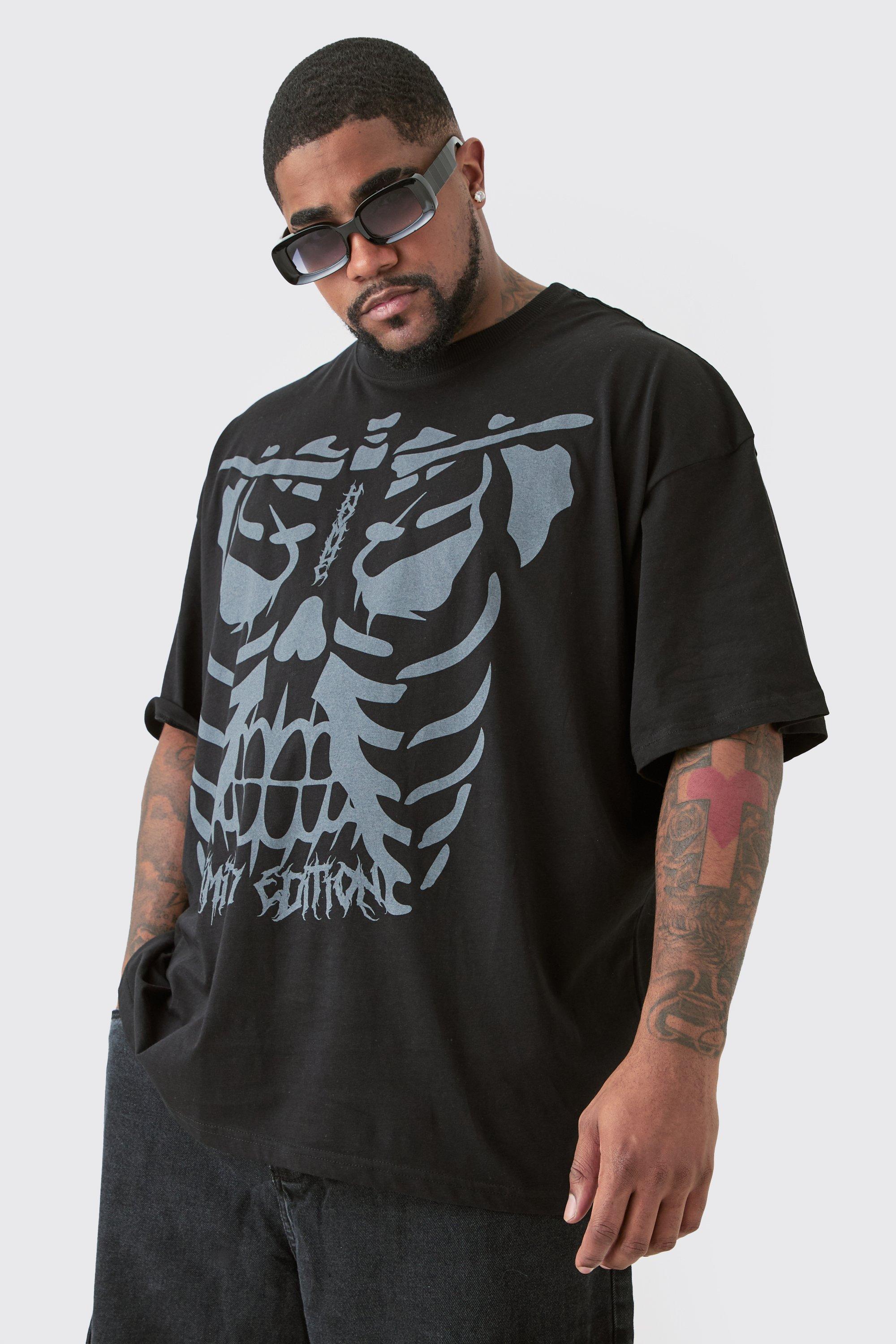 Image of Plus All Over Skeleton Graphic T-shirt In Black, Nero