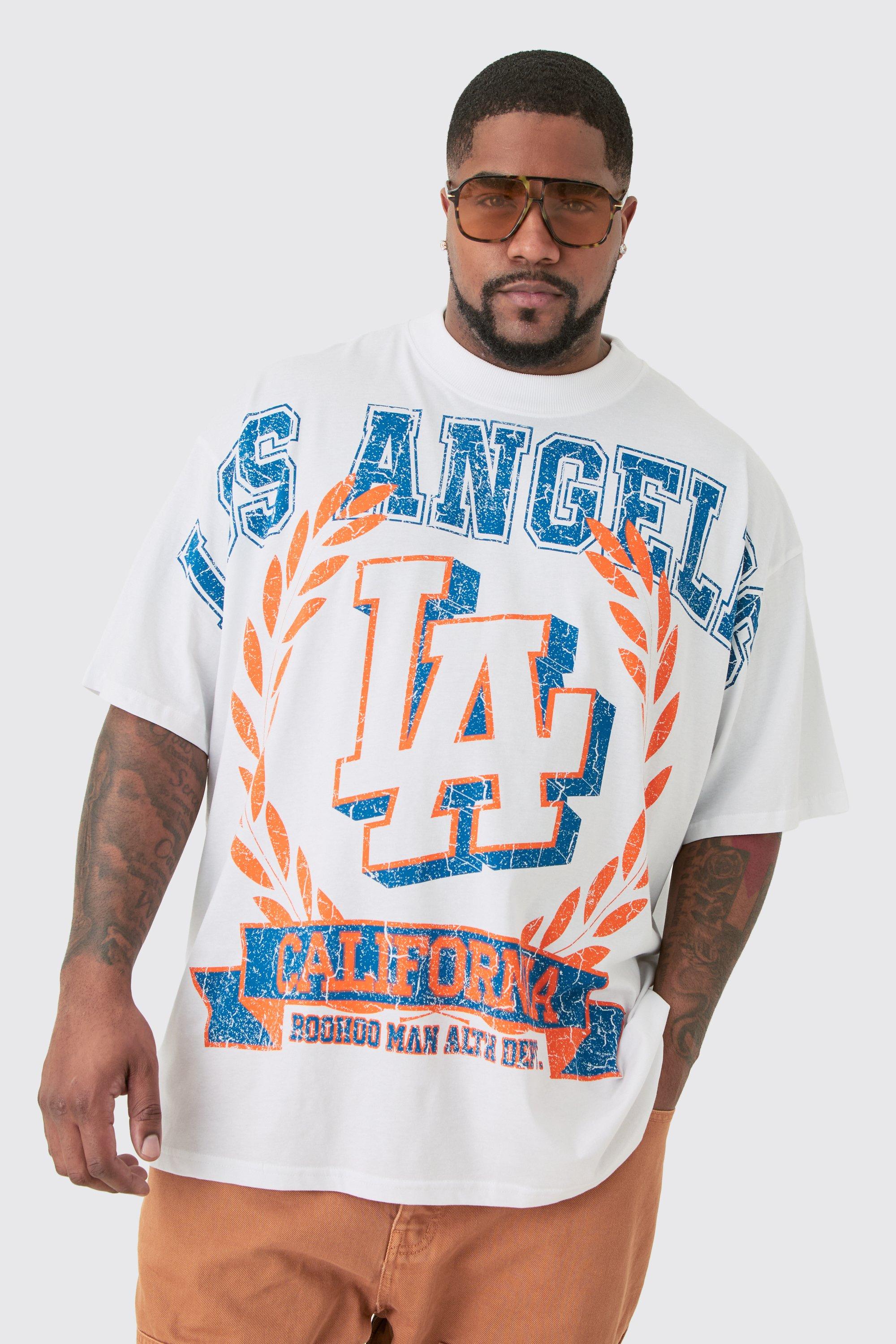 Image of Plus Los Angeles Over The Seam Graphic T-shirt In White, Bianco