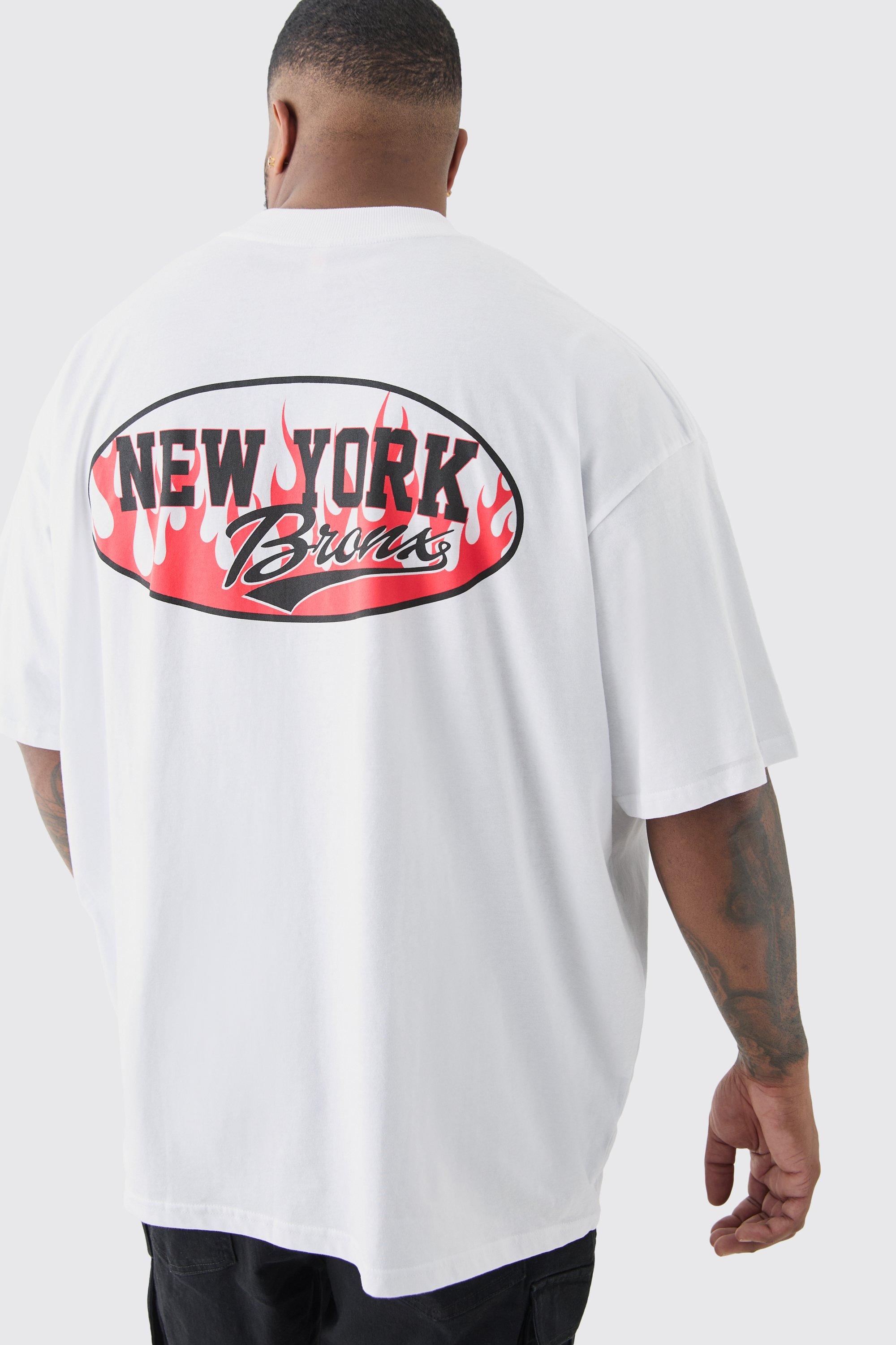 Mens Plus Varsity Back Print T-shirt In White, White