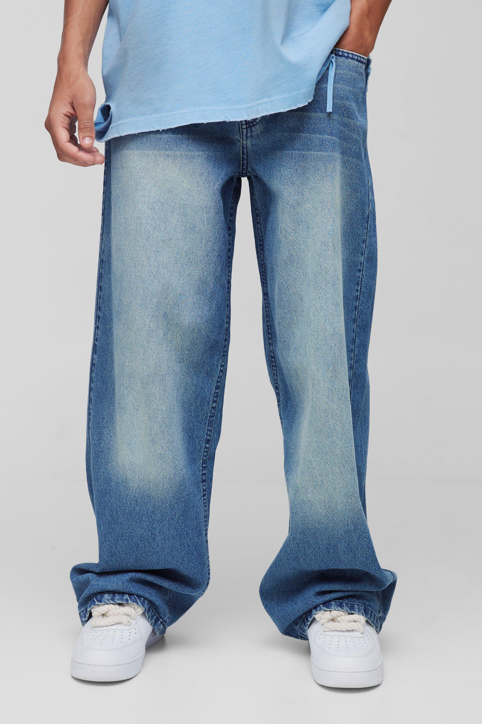 Mens Blue Baggy Rigid Jeans, Blue