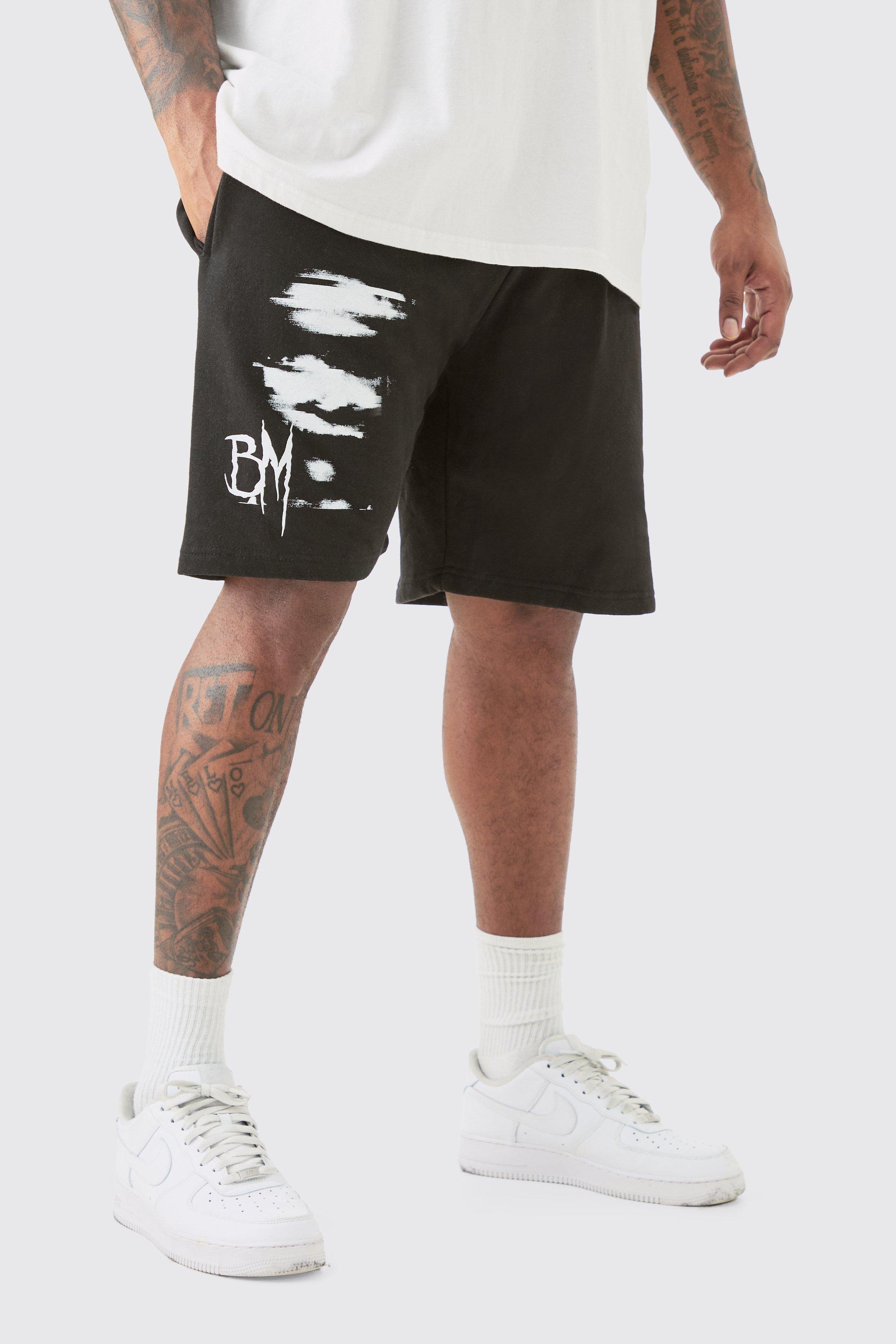 Image of Plus Oversized Fit Blur Print Jersey Shorts, Nero