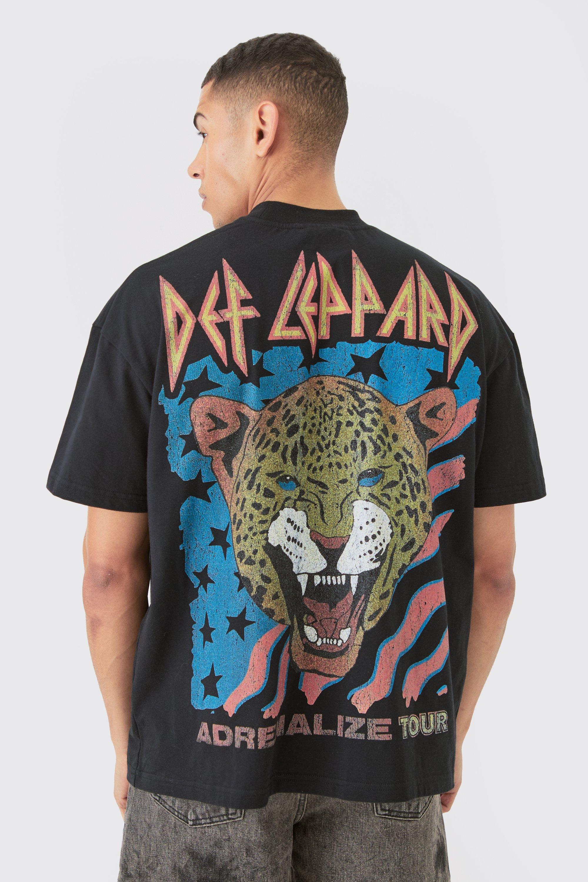Image of Oversized Def Leopard Large Scale License T-shirt, Nero