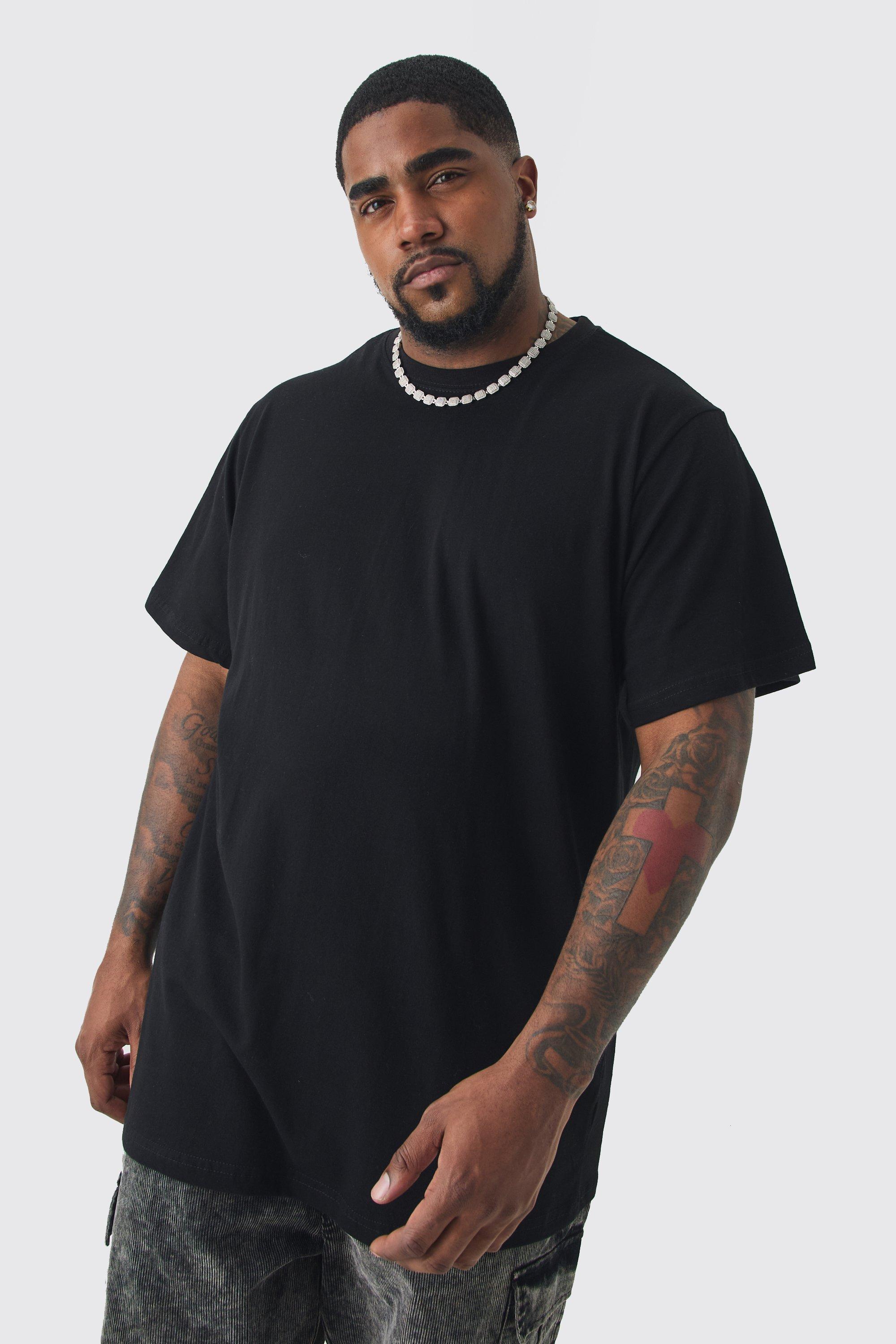 Mens Black Plus Longline Basic T-shirt, Black