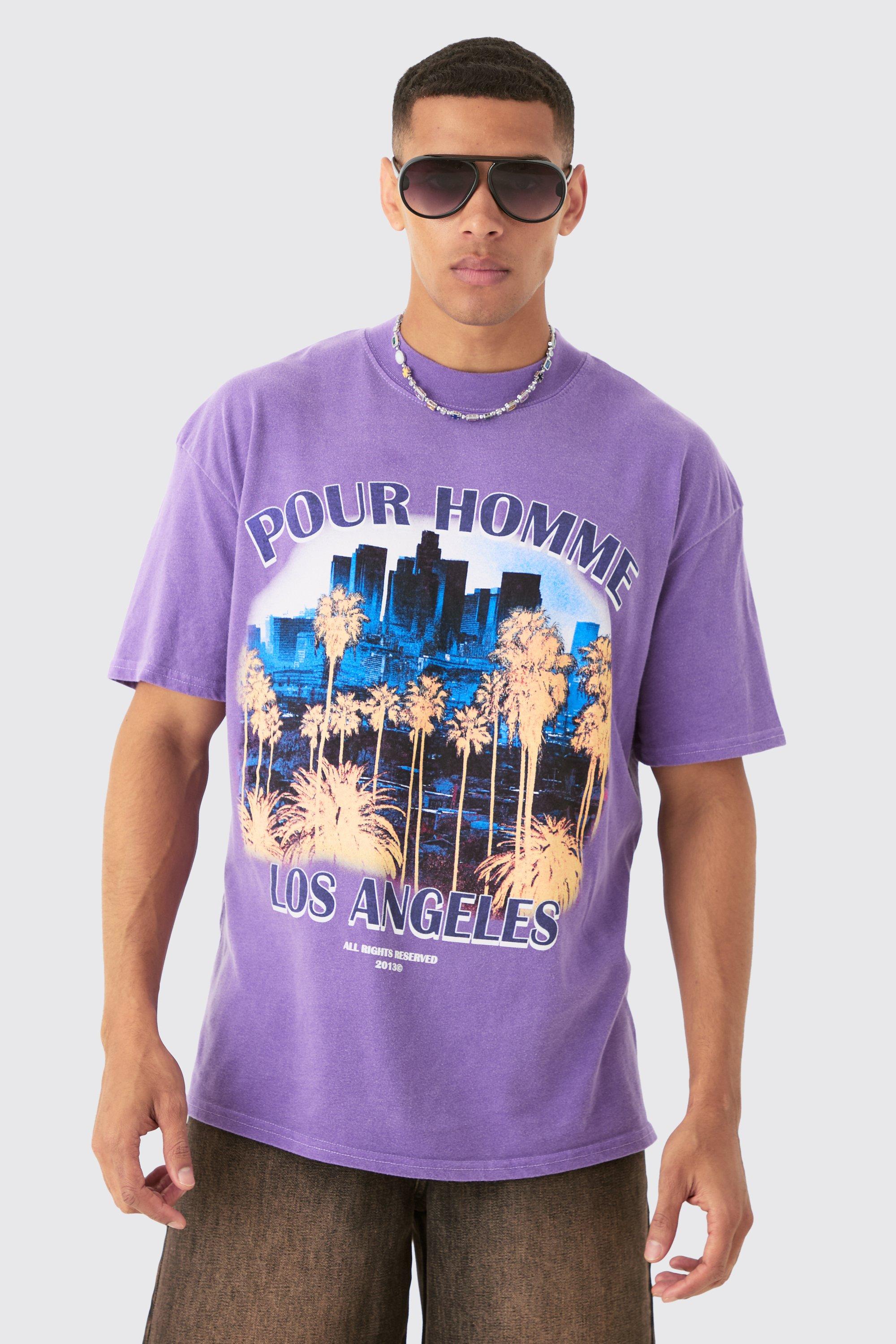 Image of Oversized Los Angeles Landscape Wash T-shirt, Purple