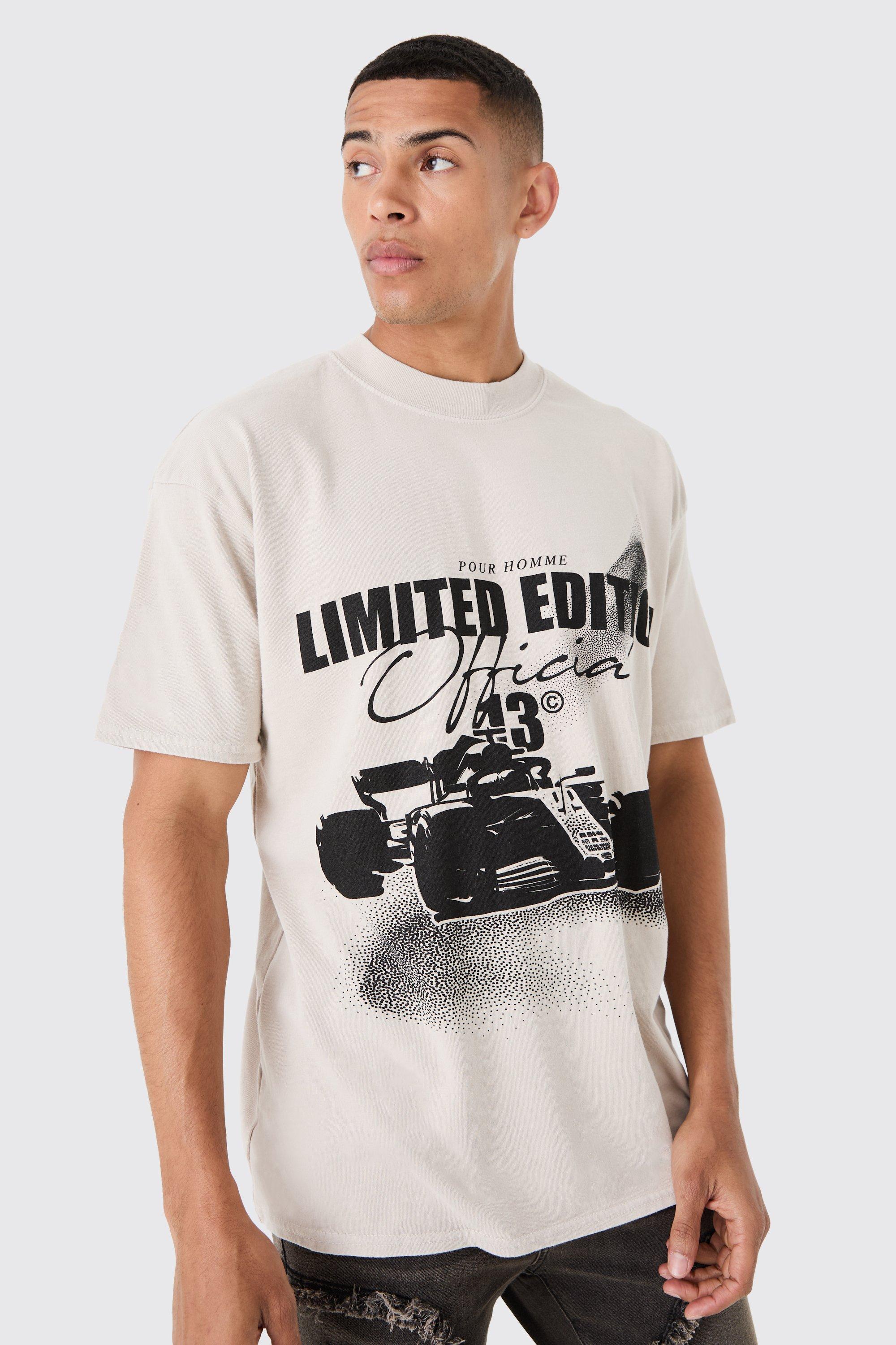 Image of Oversized Washed Race Car Print T-shirt, Cream