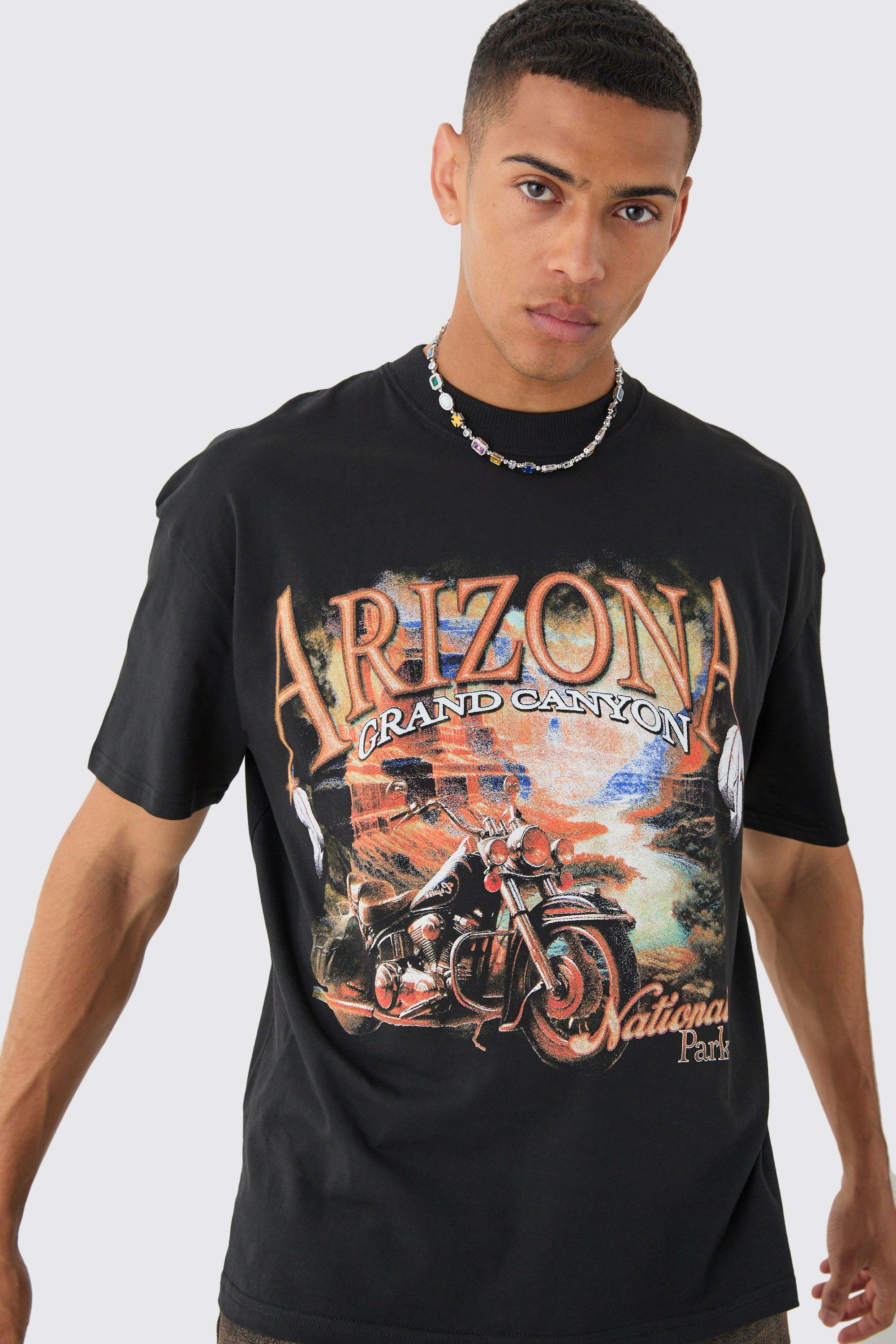 Image of Oversized Arizona Moto Print T-shirt, Nero