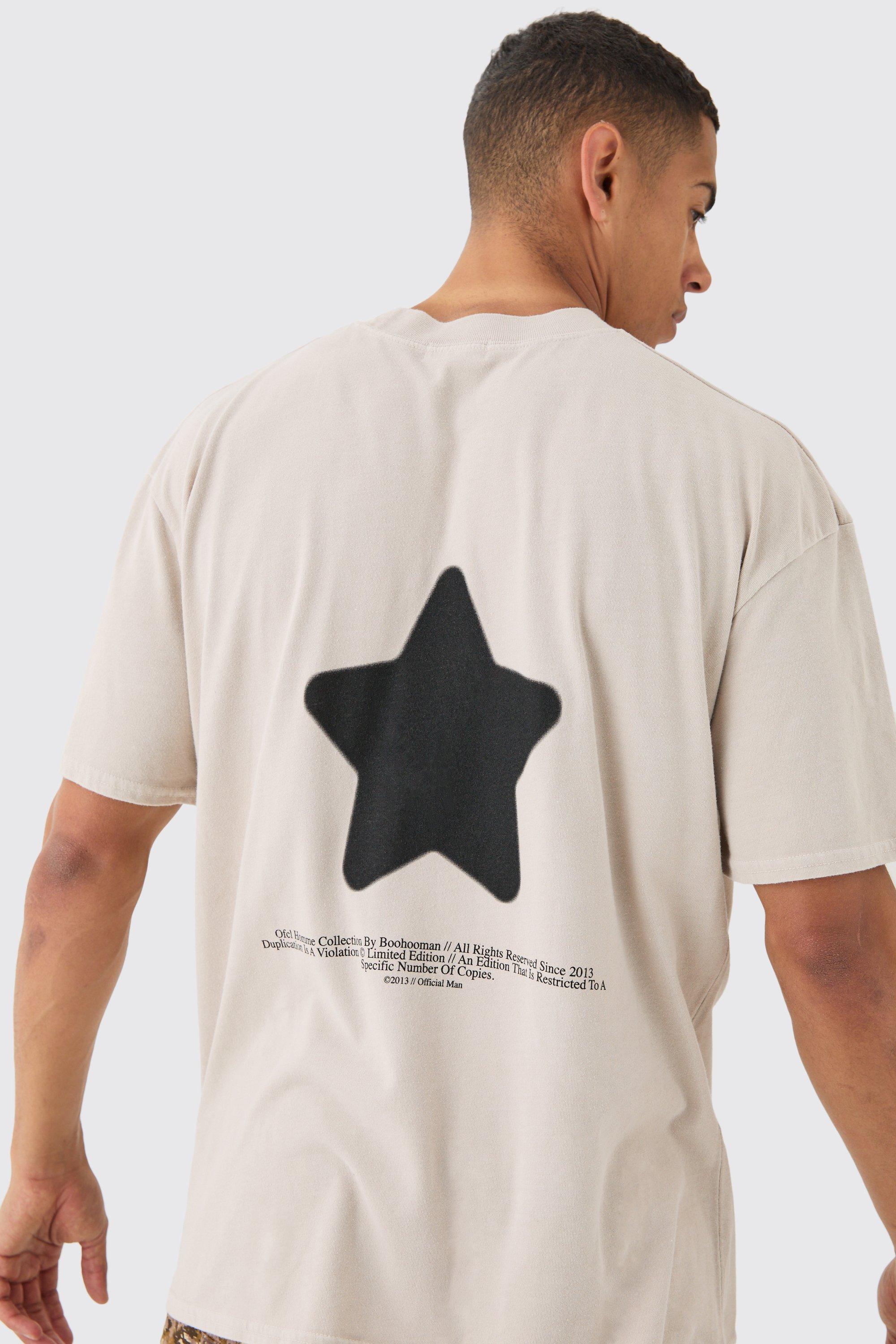 Image of Oversized Extended Neck Star Washed T-shirt, Beige