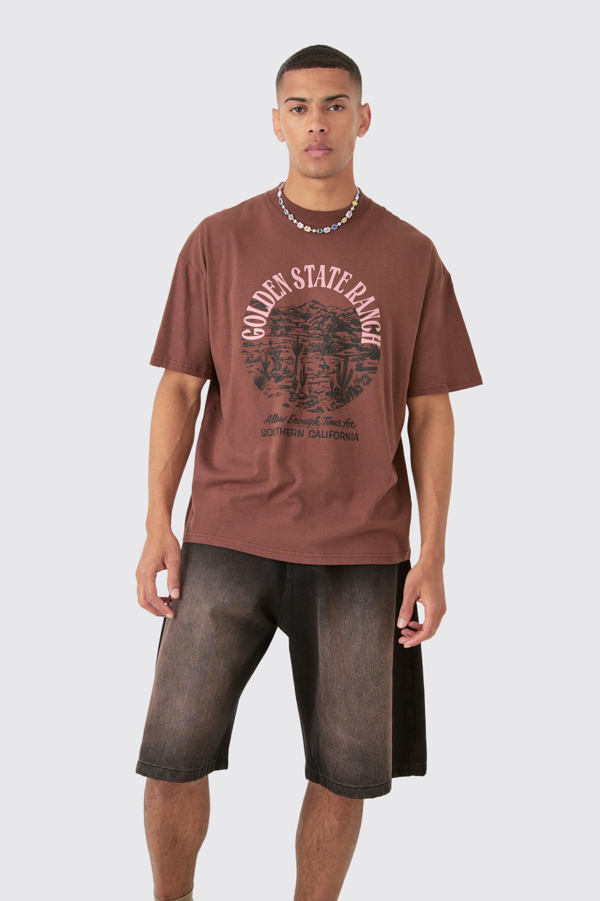 Image of Oversized Washed Golden State Ranch T-shirt, Brown