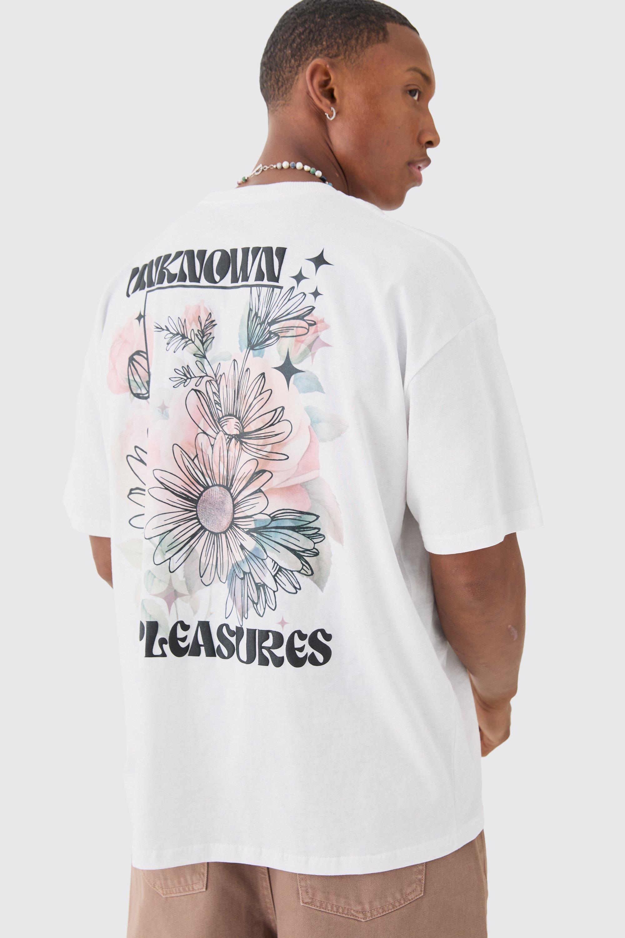 Image of Oversized Unknown Pleasures Floral T-shirt, Bianco