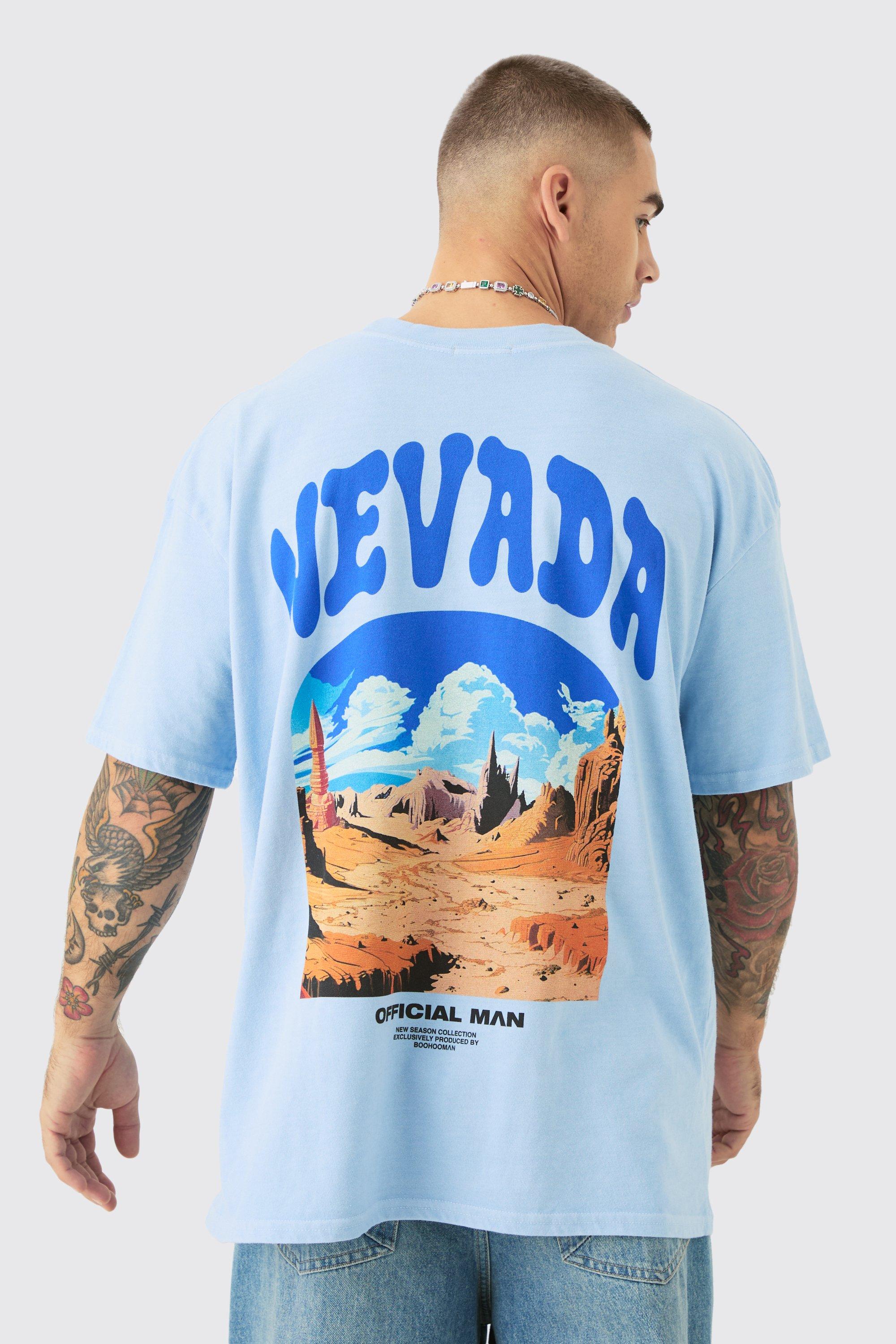 Image of Oversized Nevada Landscape Print T-shirt, Azzurro