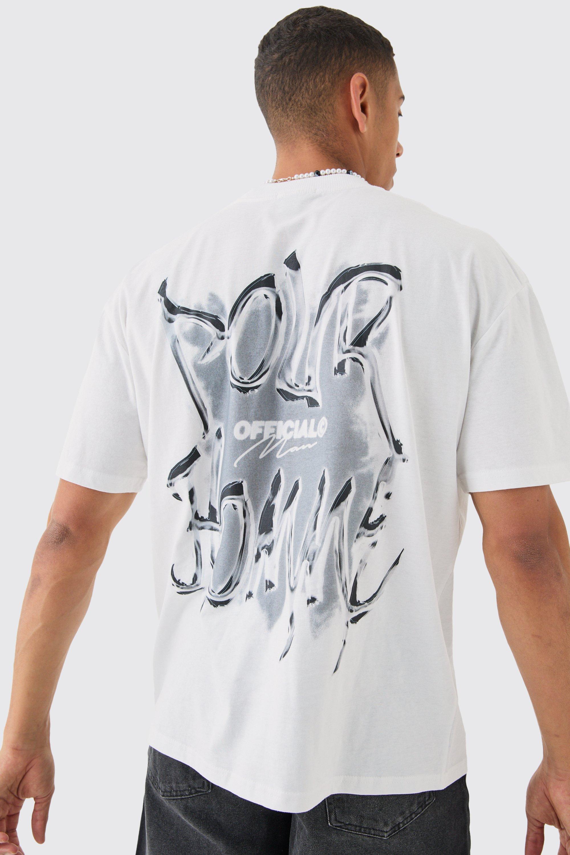 Image of Oversized Extended Neck Gothic Homme T-shirt, Bianco