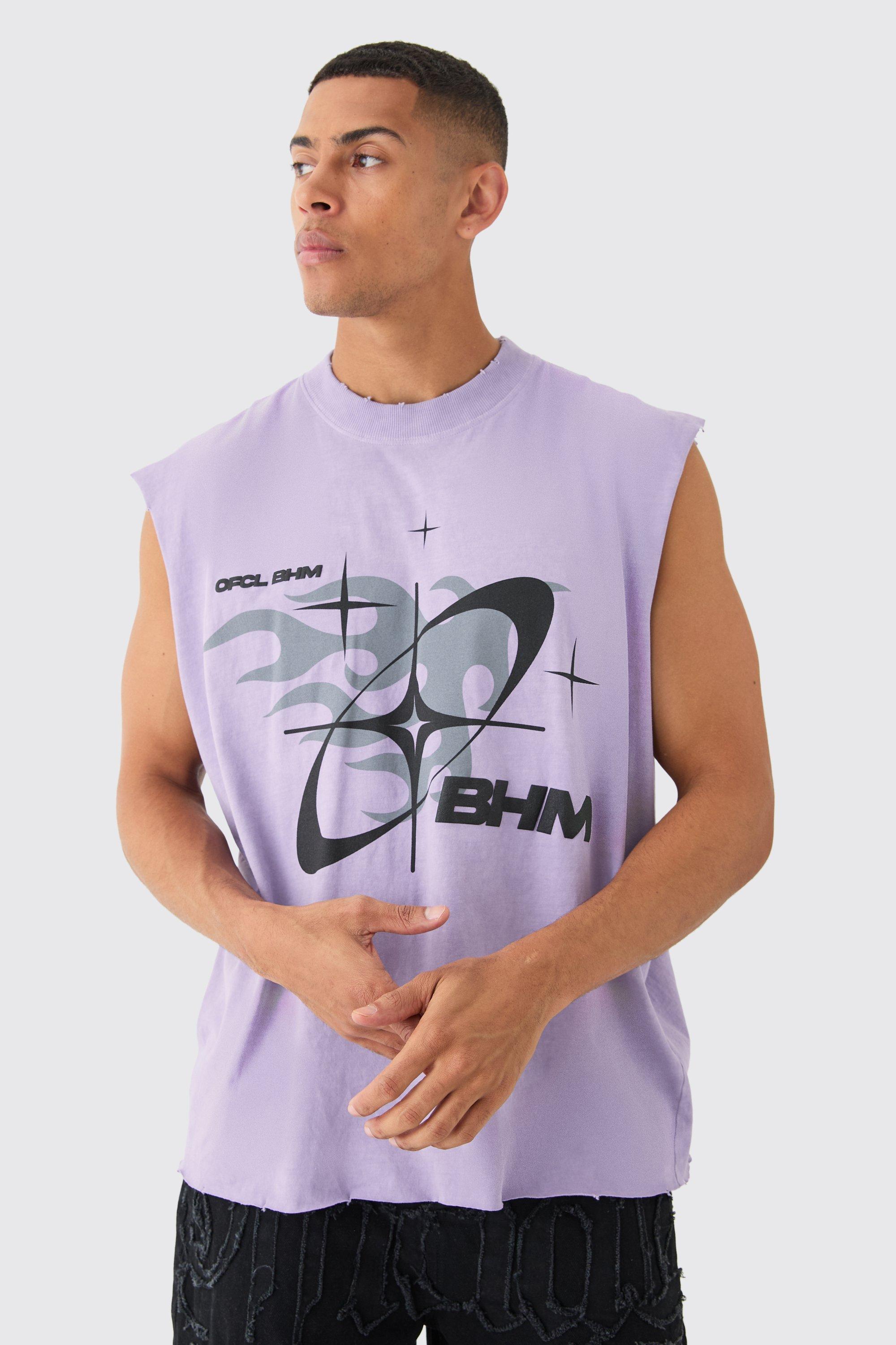 Image of Oversized Extended Neck Boxy Drop Shoulder Washed Bhm Tank, Purple