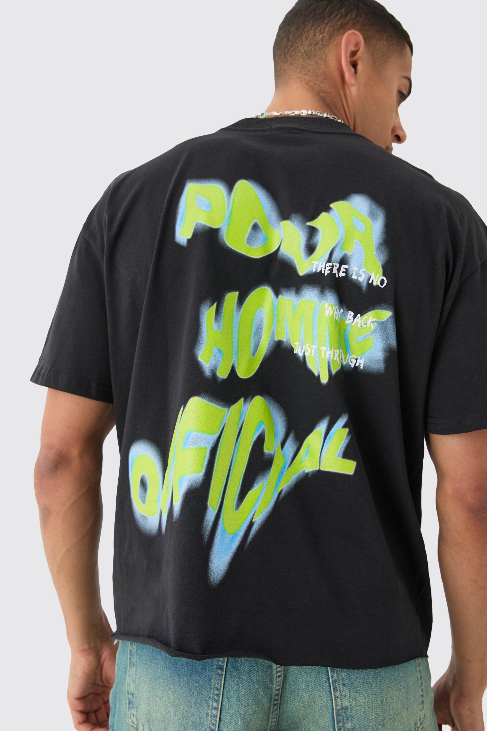 Image of Oversized Boxy Extended Neck Homme Print T-shirt, Nero